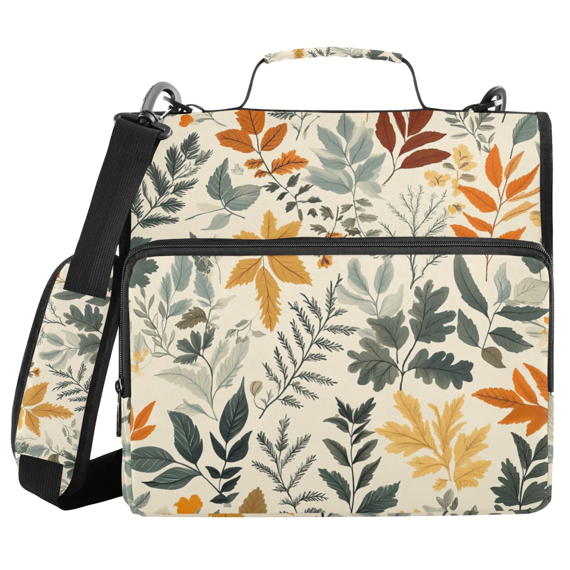 3 Ring Zipper Binder with Shoulder Strap Waterproof Trapper Keeper 2 Inch D-Ring 500 Sheets Capacity Autumn Leaves and Foliage