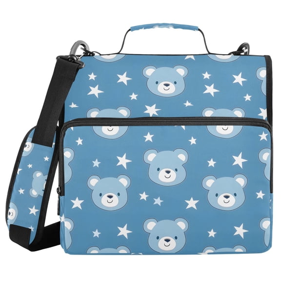 3 Ring Zipper Binder with Shoulder Strap Waterproof Trapper Keeper 1.5 Inch D-Ring 500 Sheets Capacity Baby Bear Face and Star