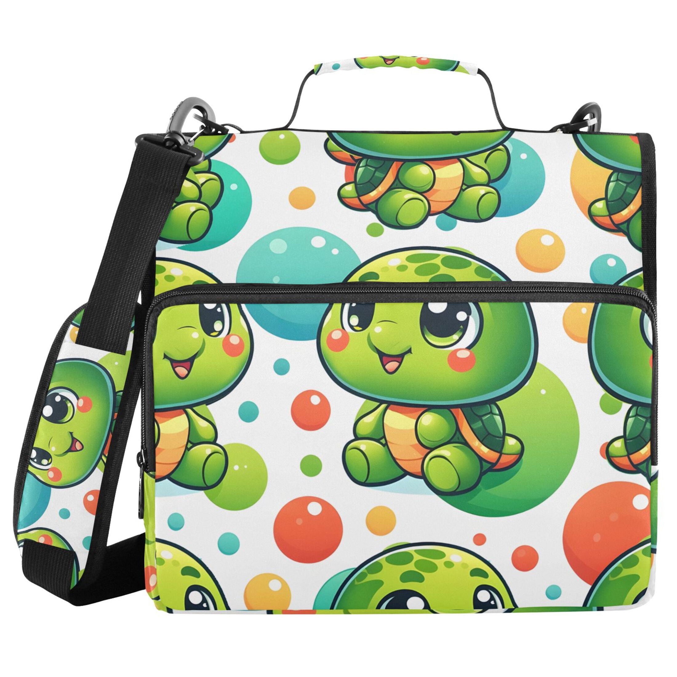 3 Ring Zipper Binder with Shoulder Strap Waterproof Trapper Keeper 2 Inch D-Ring 500 Sheets Capacity Baby Turtle and Ball