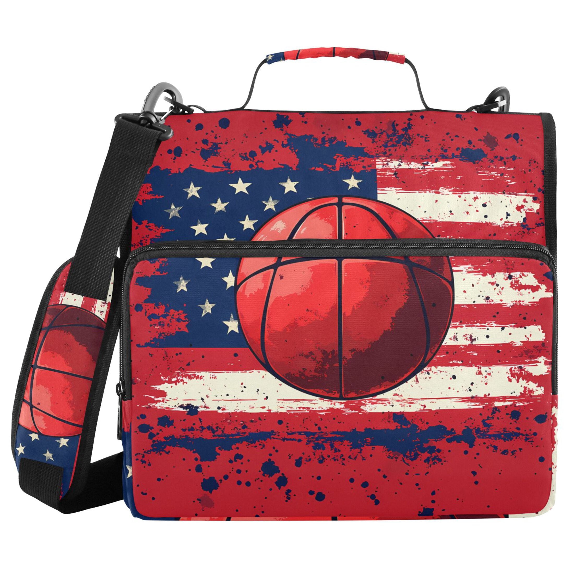 3 Ring Zipper Binder with Shoulder Strap Waterproof Trapper Keeper 2 Inch D-Ring 500 Sheets Capacity Basketball and American Flag