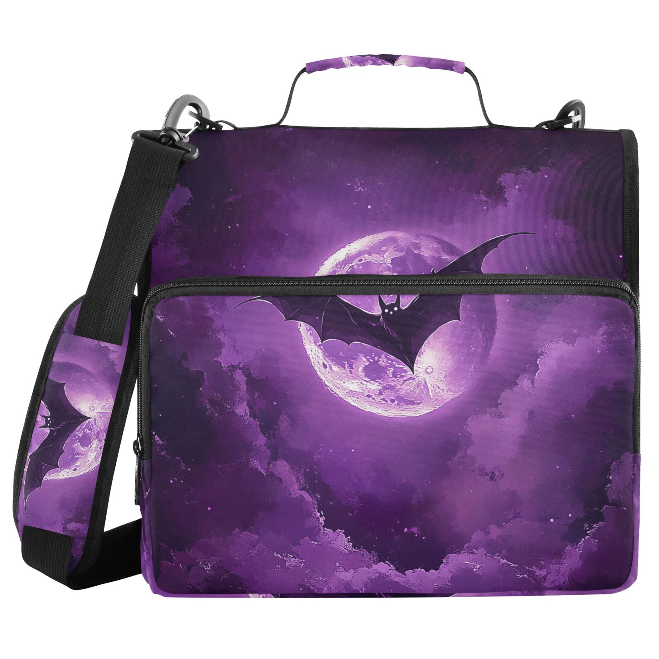 3 Ring Zipper Binder with Shoulder Strap Waterproof Trapper Keeper 2 Inch D-Ring 500 Sheets Capacity Bats Flying in Moon Night