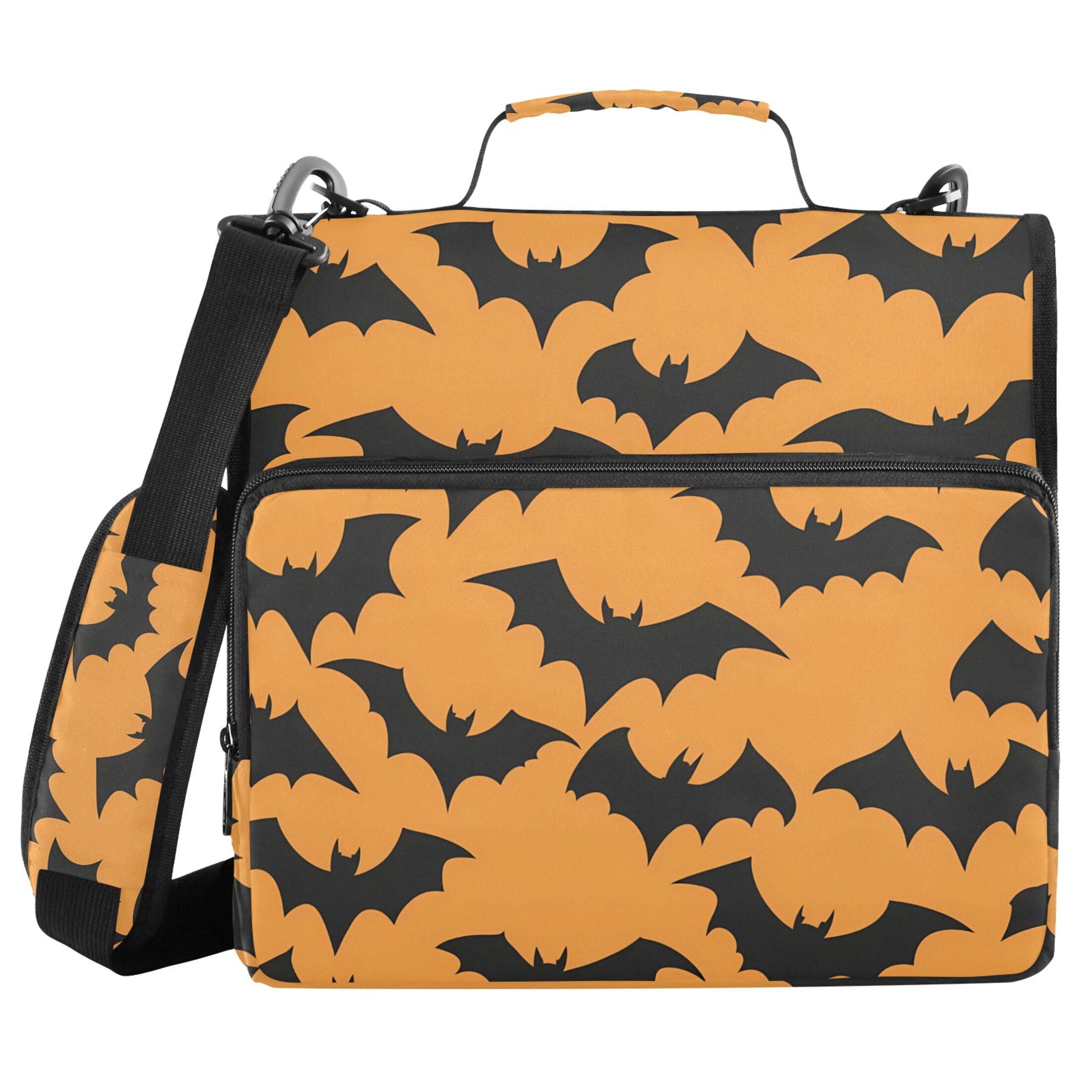 3 Ring Zipper Binder with Shoulder Strap Waterproof Trapper Keeper 2 Inch D-Ring 500 Sheets Capacity Bats on Orange