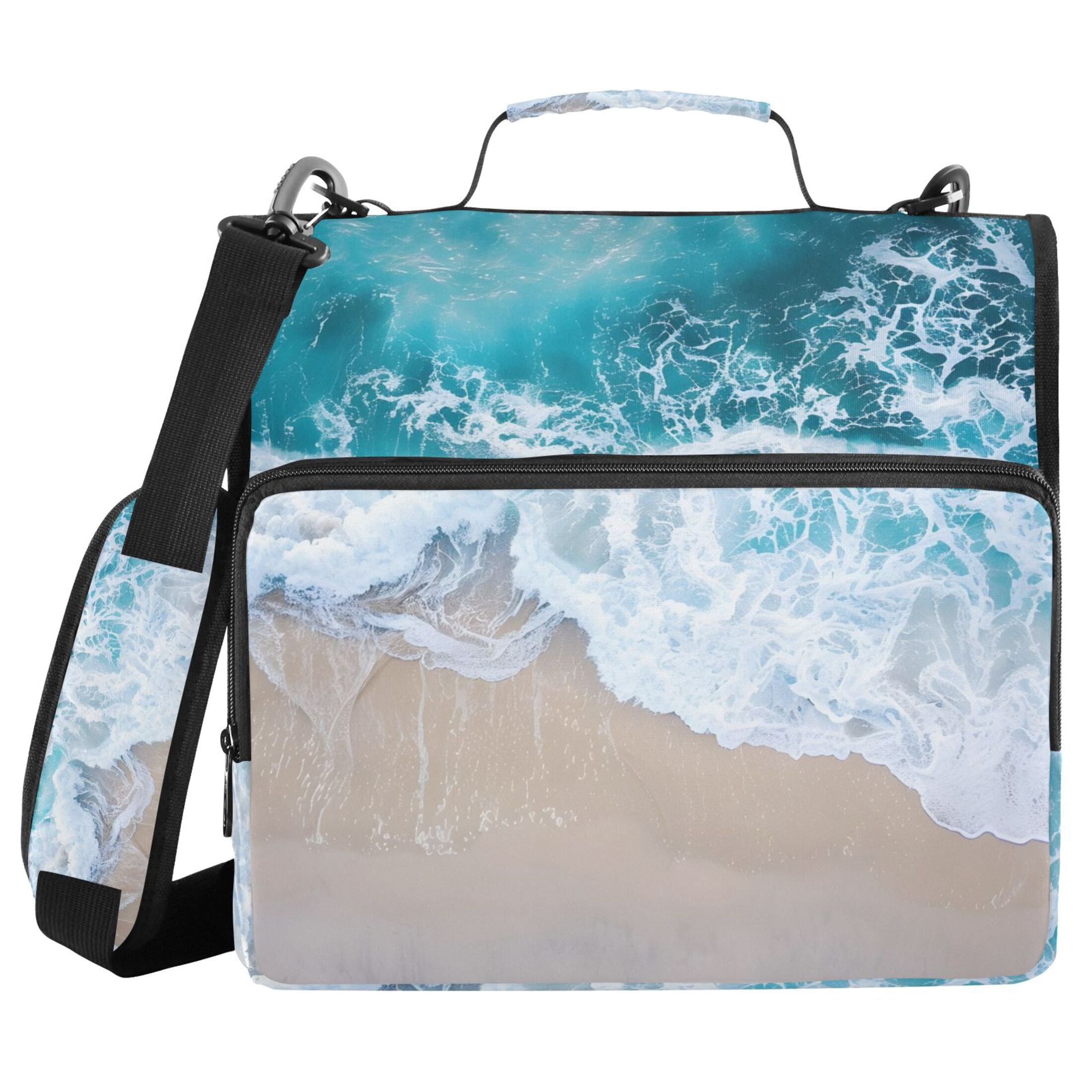3 Ring Zipper Binder with Shoulder Strap Waterproof Trapper Keeper 2 Inch D-Ring 500 Sheets Capacity Beach and Waves
