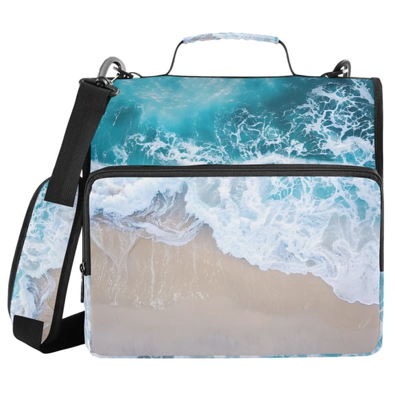 3 Ring Zipper Binder with Shoulder Strap Waterproof Trapper Keeper 2 Inch D-Ring 500 Sheets Capacity Beach and Waves