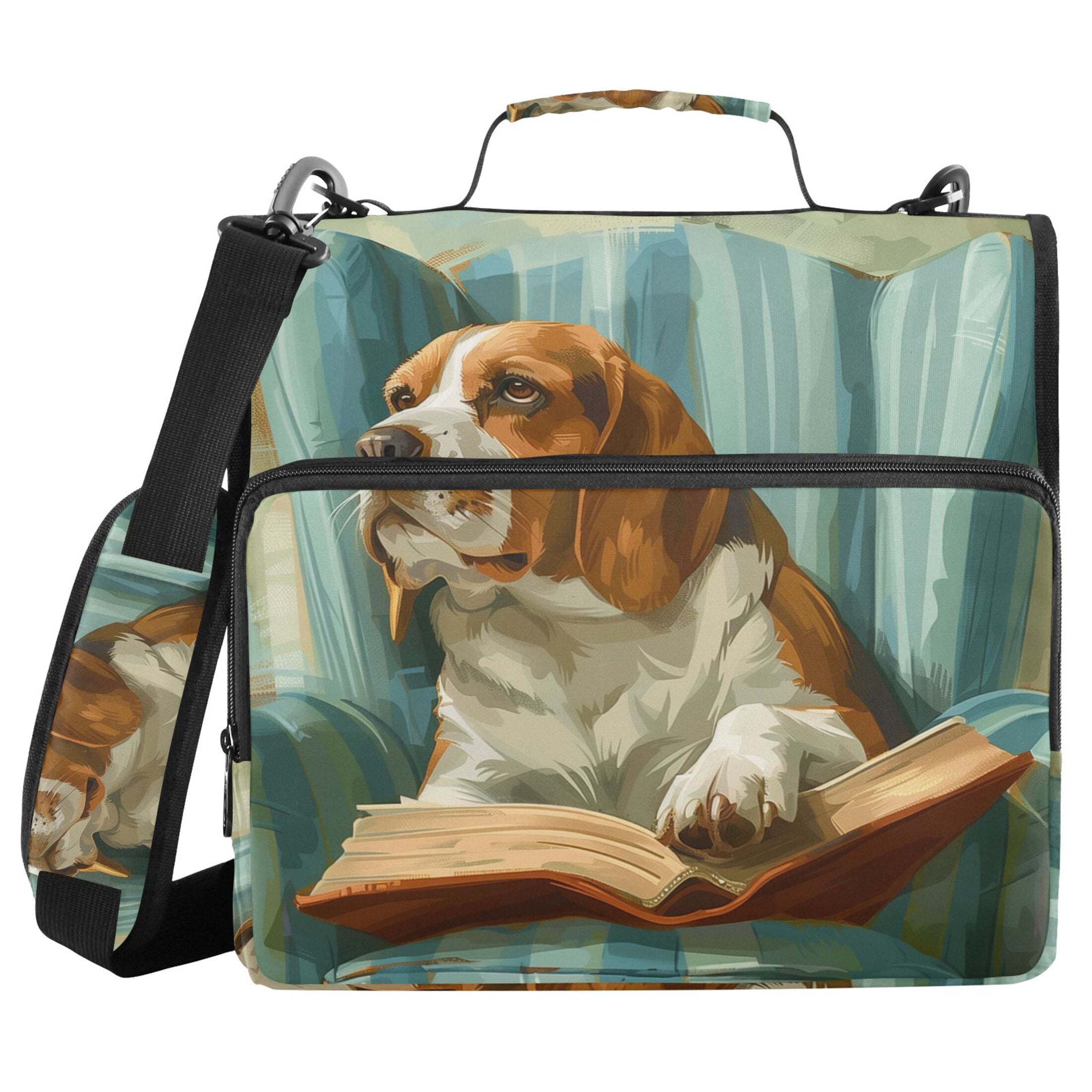 3 Ring Zipper Binder with Shoulder Strap Waterproof Trapper Keeper 2 Inch D-Ring 500 Sheets Capacity Beagle Dog Read Book on Chair