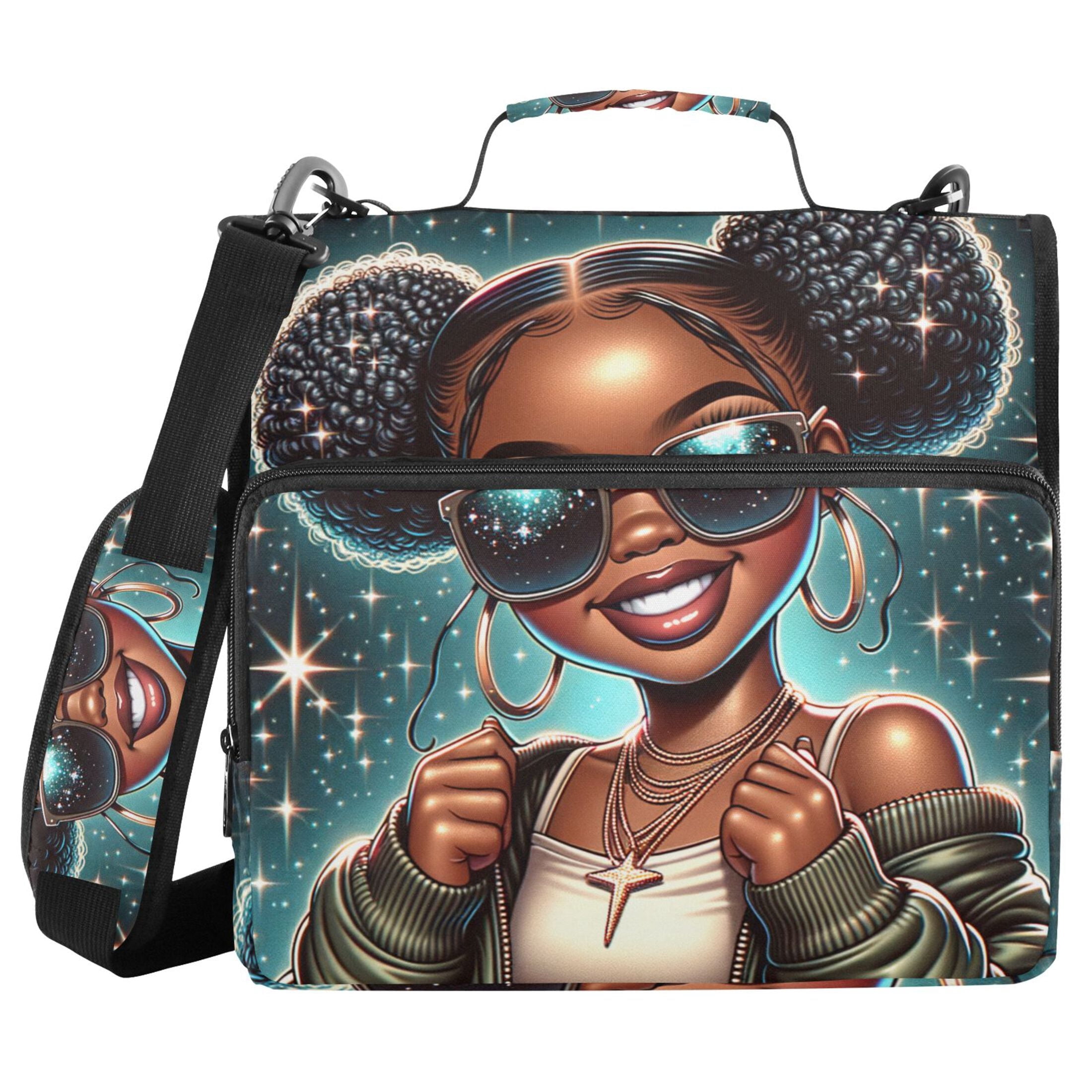 3 Ring Zipper Binder with Shoulder Strap Waterproof Trapper Keeper 2 Inch D-Ring 500 Sheets Capacity Beautiful Black Woman Wearing Sunglasses