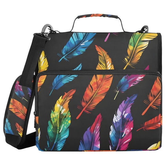 3 Ring Zipper Binder with Shoulder Strap Waterproof Trapper Keeper 1.5 Inch D-Ring 500 Sheets Capacity Beautiful Colorful Feather