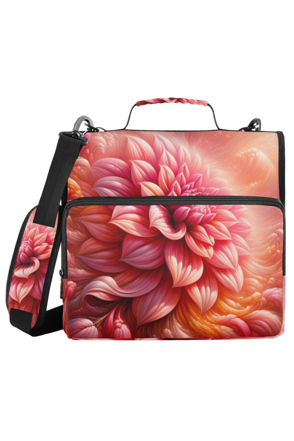 3 Ring Zipper Binder with Shoulder Strap Waterproof Trapper Keeper 2 Inch D-Ring 500 Sheets Capacity Beautiful Dahlia Flower