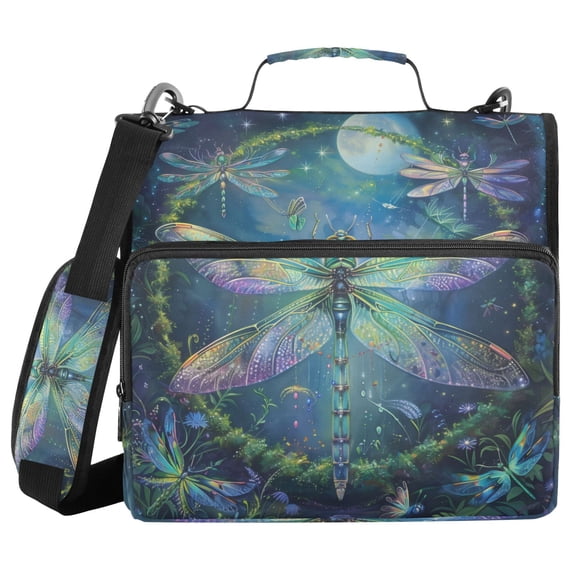 3 Ring Zipper Binder with Shoulder Strap Waterproof Trapper Keeper 2 Inch D-Ring 500 Sheets Capacity Beautiful Dragonflies