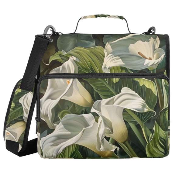 3 Ring Zipper Binder with Shoulder Strap Waterproof Trapper Keeper 2 Inch D-Ring 500 Sheets Capacity Beautiful Lilies Flower and Leaf