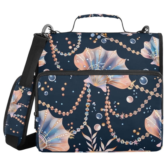 3 Ring Zipper Binder with Shoulder Strap Waterproof Trapper Keeper 1.5 Inch D-Ring 500 Sheets Capacity Beautiful Shell Necklaces