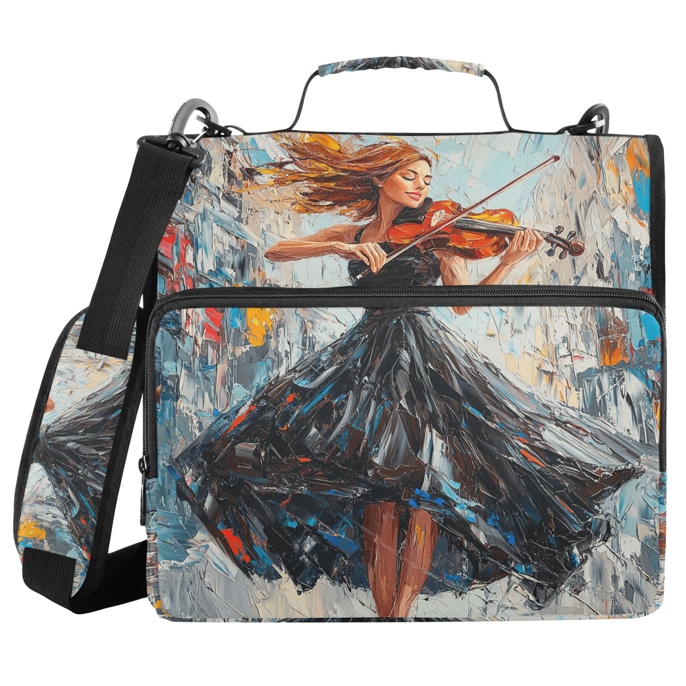 3 Ring Zipper Binder with Shoulder Strap Waterproof Trapper Keeper 2 Inch D-Ring 500 Sheets Capacity Beautiful Woman Play Violin