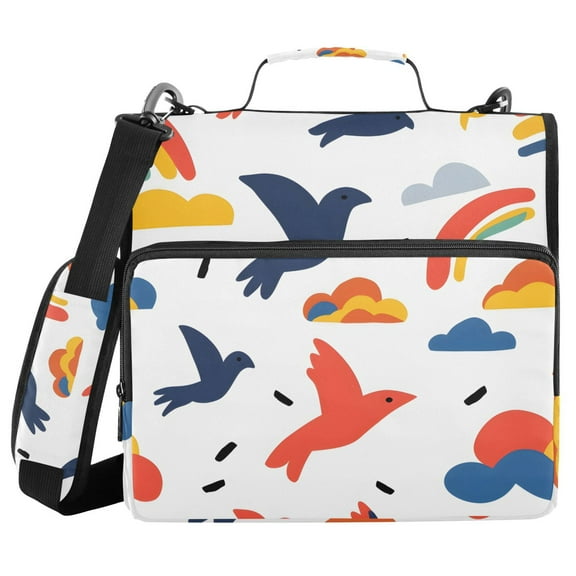 3 Ring Zipper Binder with Shoulder Strap Waterproof Trapper Keeper 1.5 Inch D-Ring 500 Sheets Capacity Bird Silhouette and Clouds