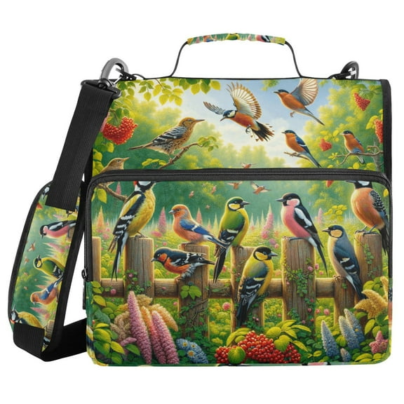3 Ring Zipper Binder with Shoulder Strap Waterproof Trapper Keeper 1.5 Inch D-Ring 500 Sheets Capacity Birds Play in Forest