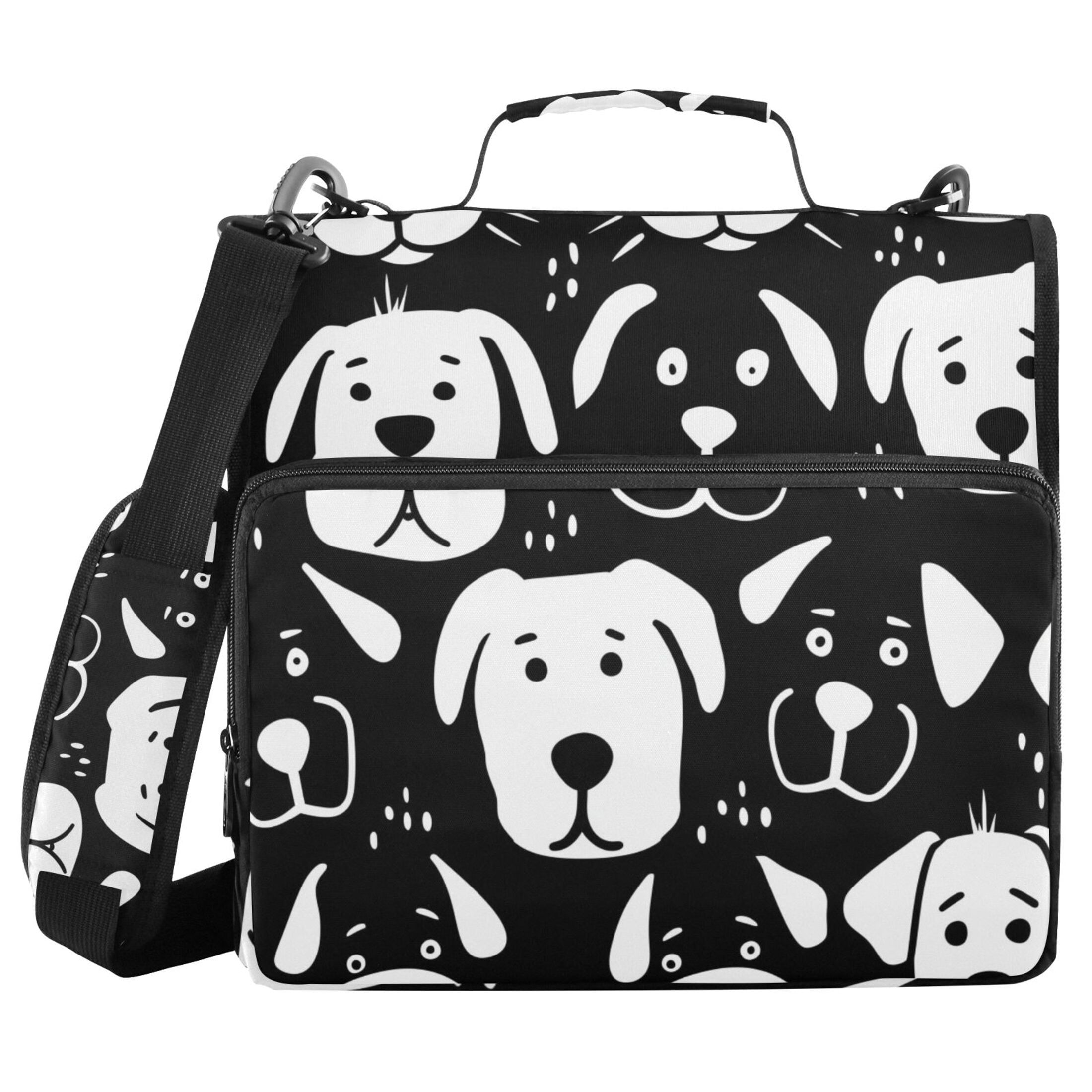 3 Ring Zipper Binder with Shoulder Strap Waterproof Trapper Keeper 2 Inch D-Ring 500 Sheets Capacity Black White Dog Face