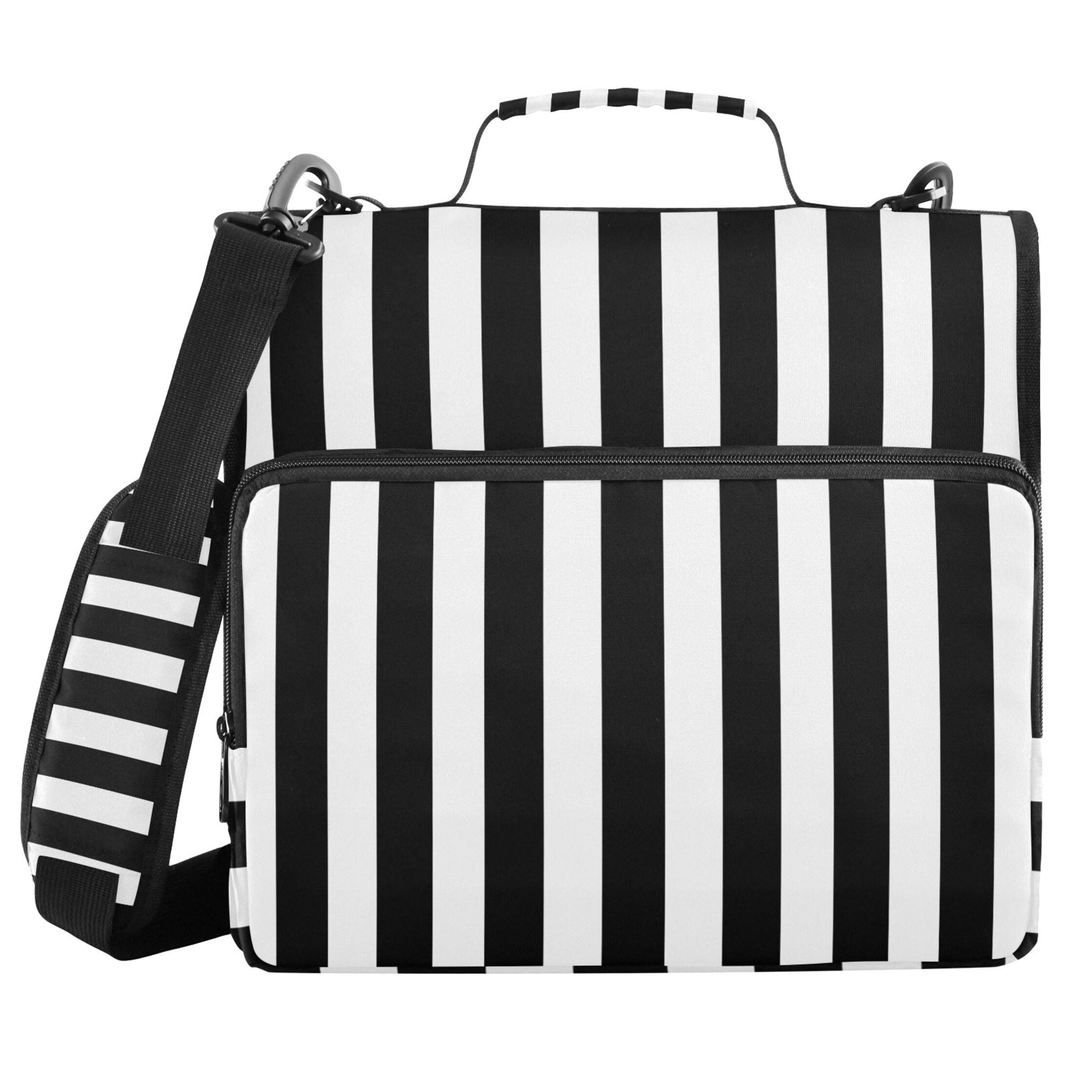 3 Ring Zipper Binder with Shoulder Strap Waterproof Trapper Keeper 2 Inch D-Ring 500 Sheets Capacity Black and White Striped