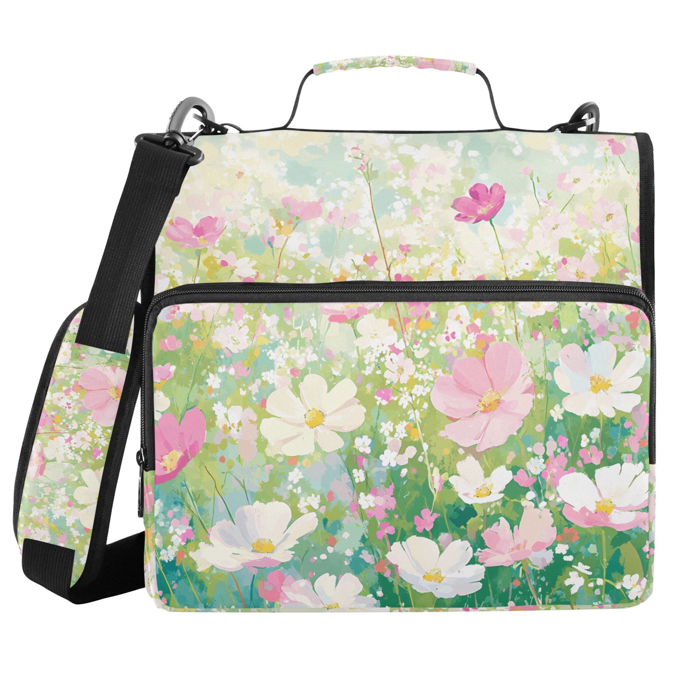 3 Ring Zipper Binder with Shoulder Strap Waterproof Trapper Keeper 2 Inch D-Ring 500 Sheets Capacity Blooming Cosmos Flower Field