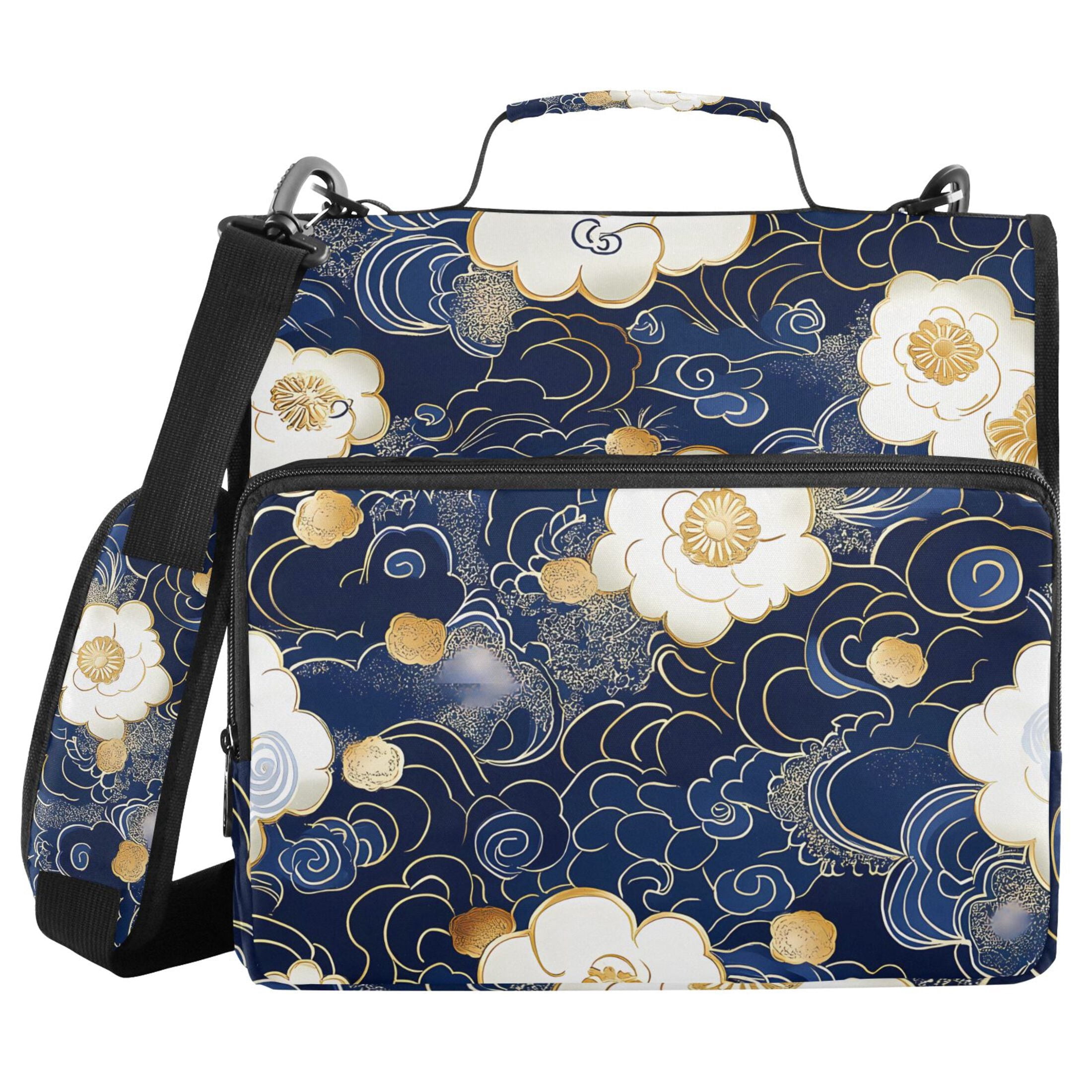 3 Ring Zipper Binder with Shoulder Strap Waterproof Trapper Keeper 2 Inch D-Ring 500 Sheets Capacity Blue Cloud White Flower