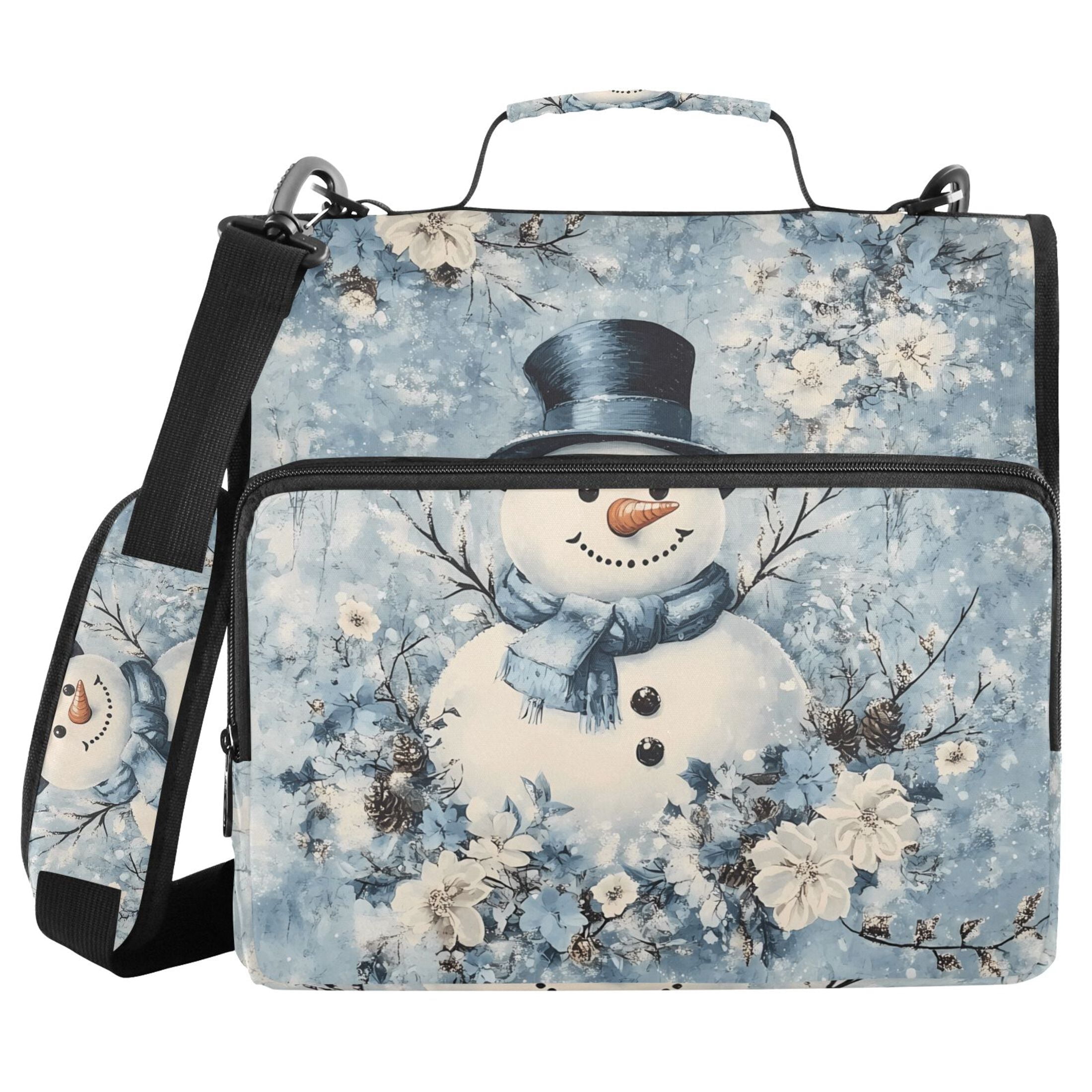 3 Ring Zipper Binder with Shoulder Strap Waterproof Trapper Keeper 2 Inch D-Ring 500 Sheets Capacity Blue Floral Snowman