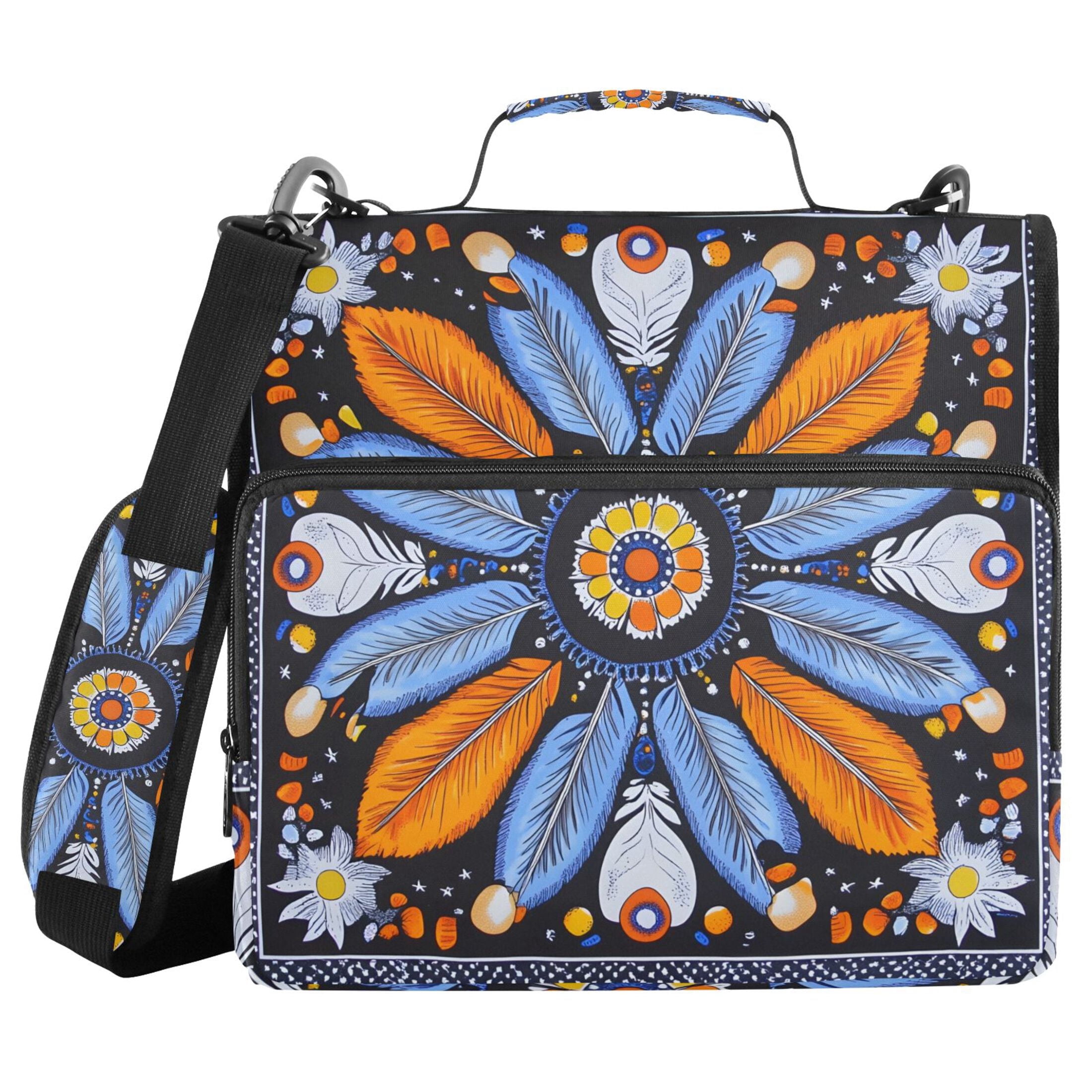 3 Ring Zipper Binder with Shoulder Strap Waterproof Trapper Keeper 2 Inch D-Ring 500 Sheets Capacity Blue Orange White Feather