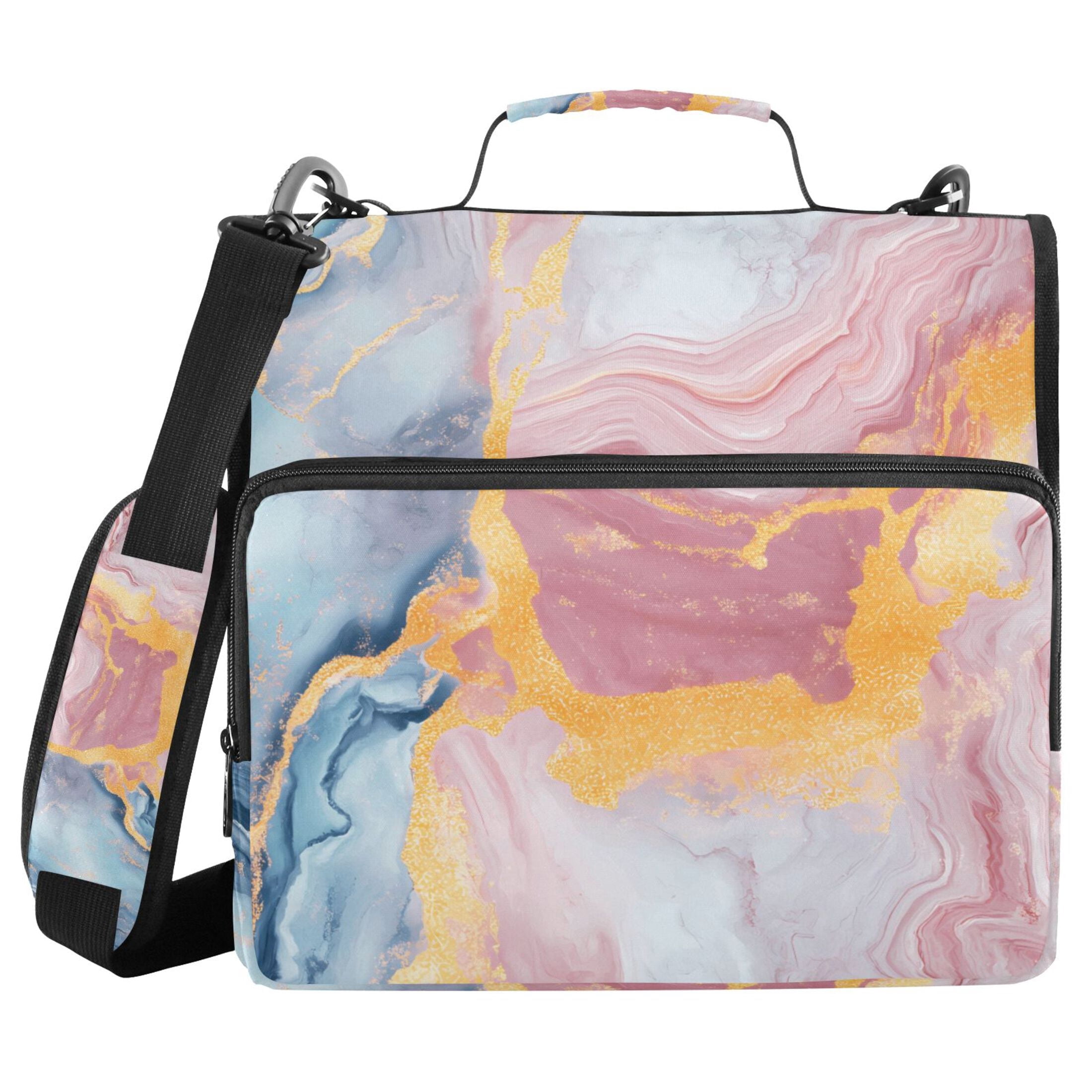 3 Ring Zipper Binder with Shoulder Strap Waterproof Trapper Keeper 2 Inch D-Ring 500 Sheets Capacity Blue Pink Yellow Marble