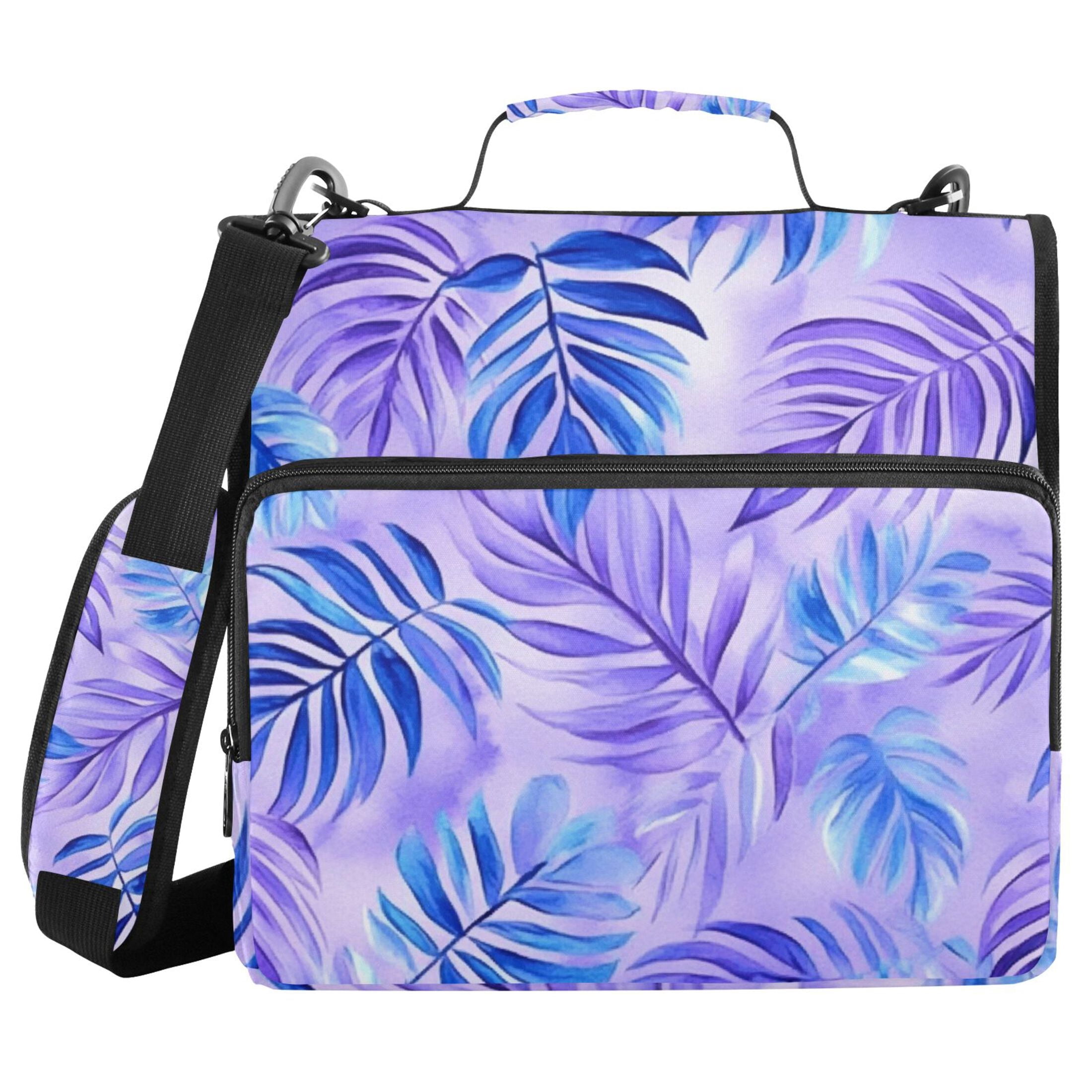 3 Ring Zipper Binder with Shoulder Strap Waterproof Trapper Keeper 2 Inch D-Ring 500 Sheets Capacity Blue Purple Palm Leaves