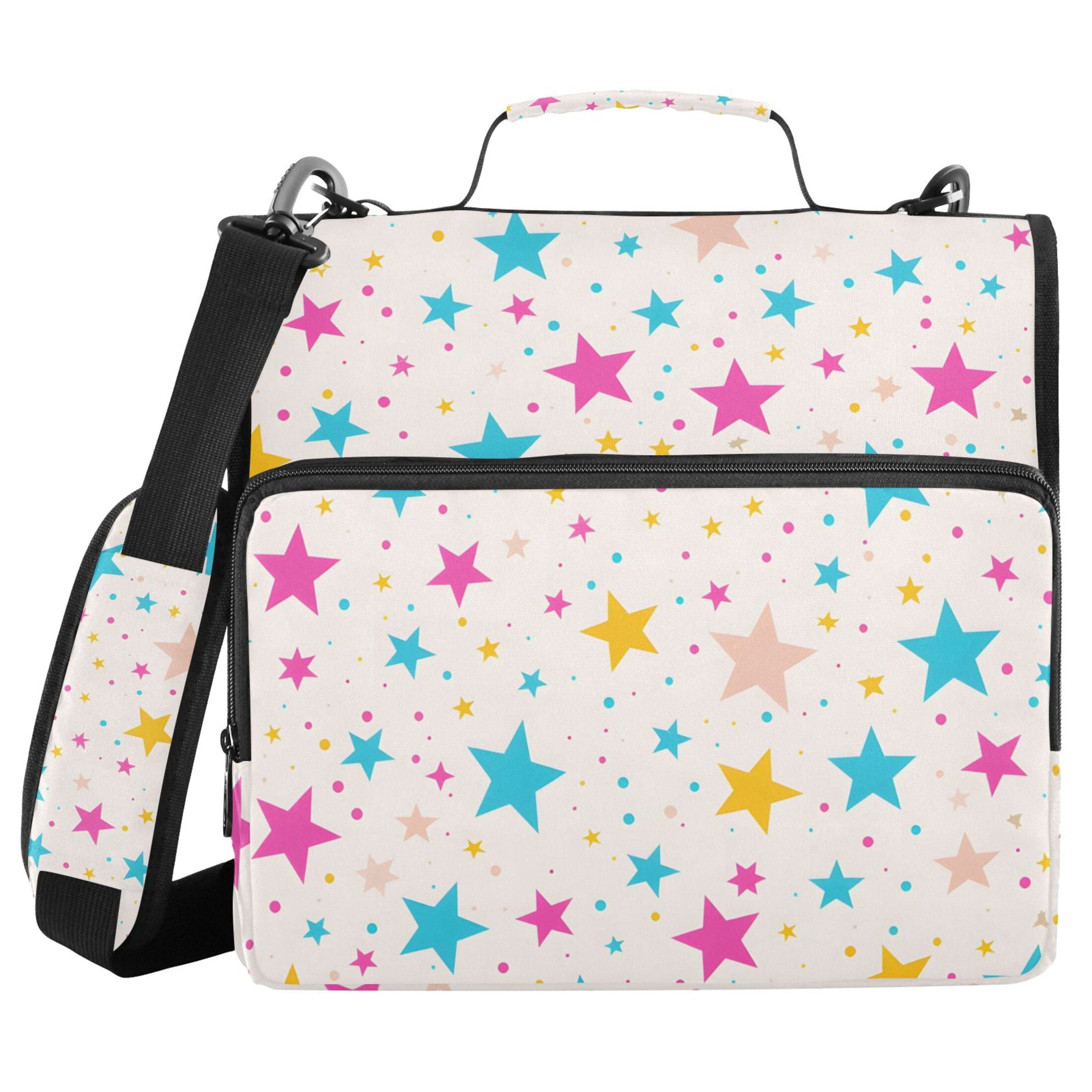 3 Ring Zipper Binder with Shoulder Strap Waterproof Trapper Keeper 2 Inch D-Ring 500 Sheets Capacity Blue Purple Yellow Star