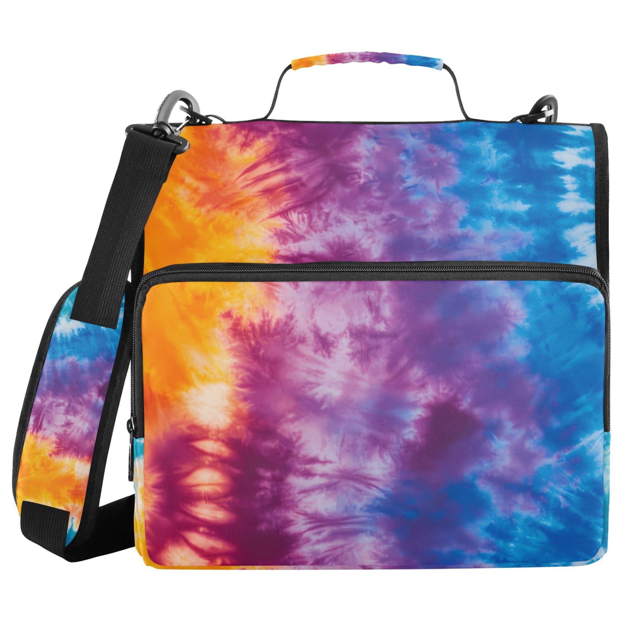 3 Ring Zipper Binder with Shoulder Strap Waterproof Trapper Keeper 2 Inch D-Ring 500 Sheets Capacity Blue Purple Yellow Tie Dye