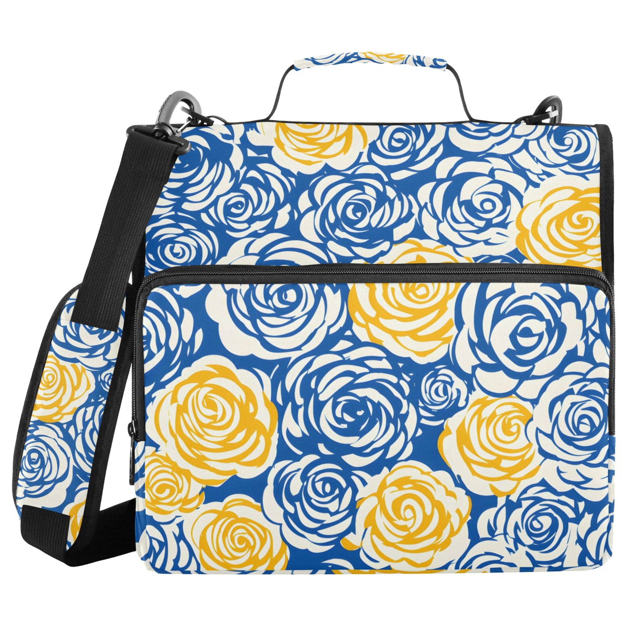 3 Ring Zipper Binder with Shoulder Strap Waterproof Trapper Keeper 2 Inch D-Ring 500 Sheets Capacity Blue Yellow Rose