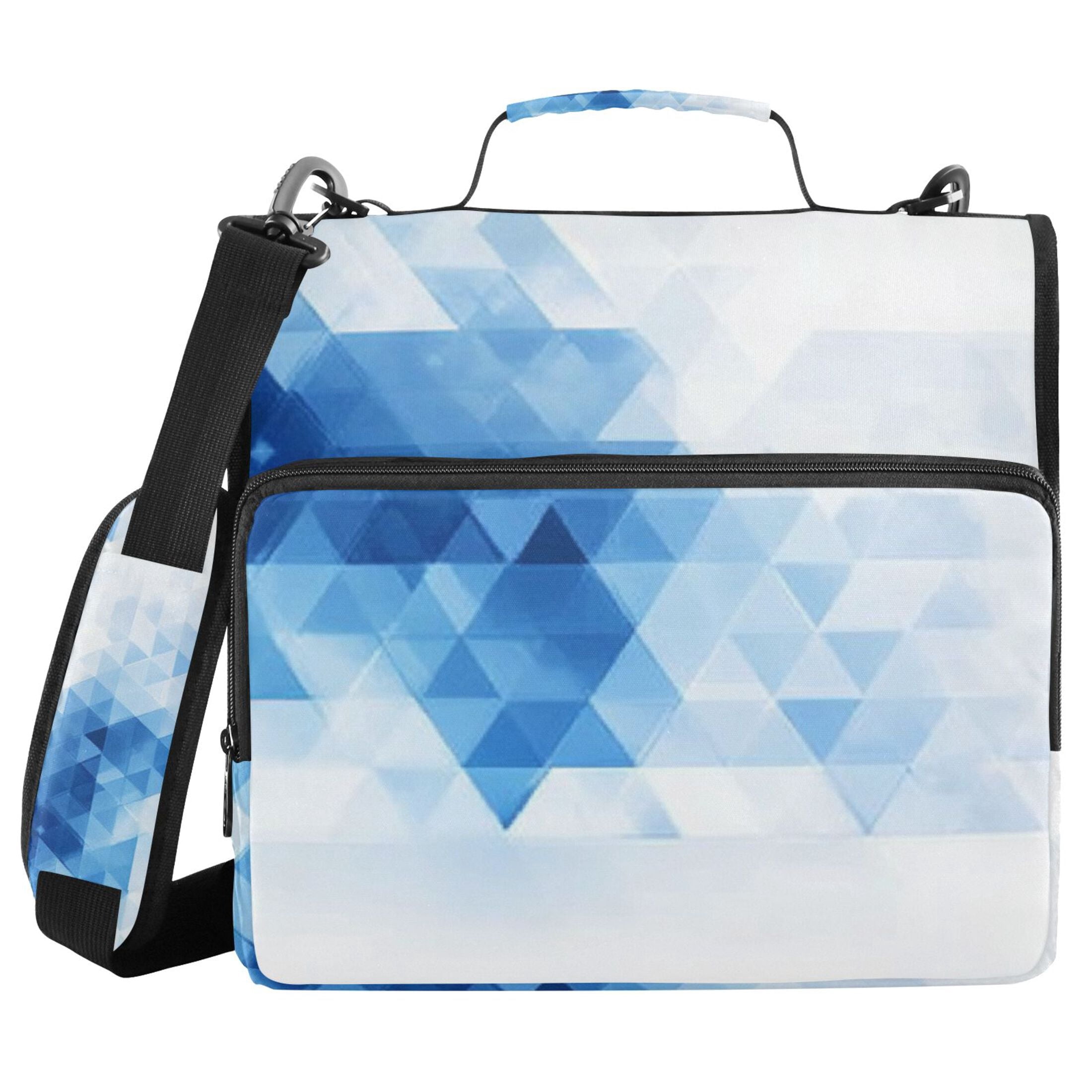 3 Ring Zipper Binder with Shoulder Strap Waterproof Trapper Keeper 2 Inch D-Ring 500 Sheets Capacity Blue and White Geometric