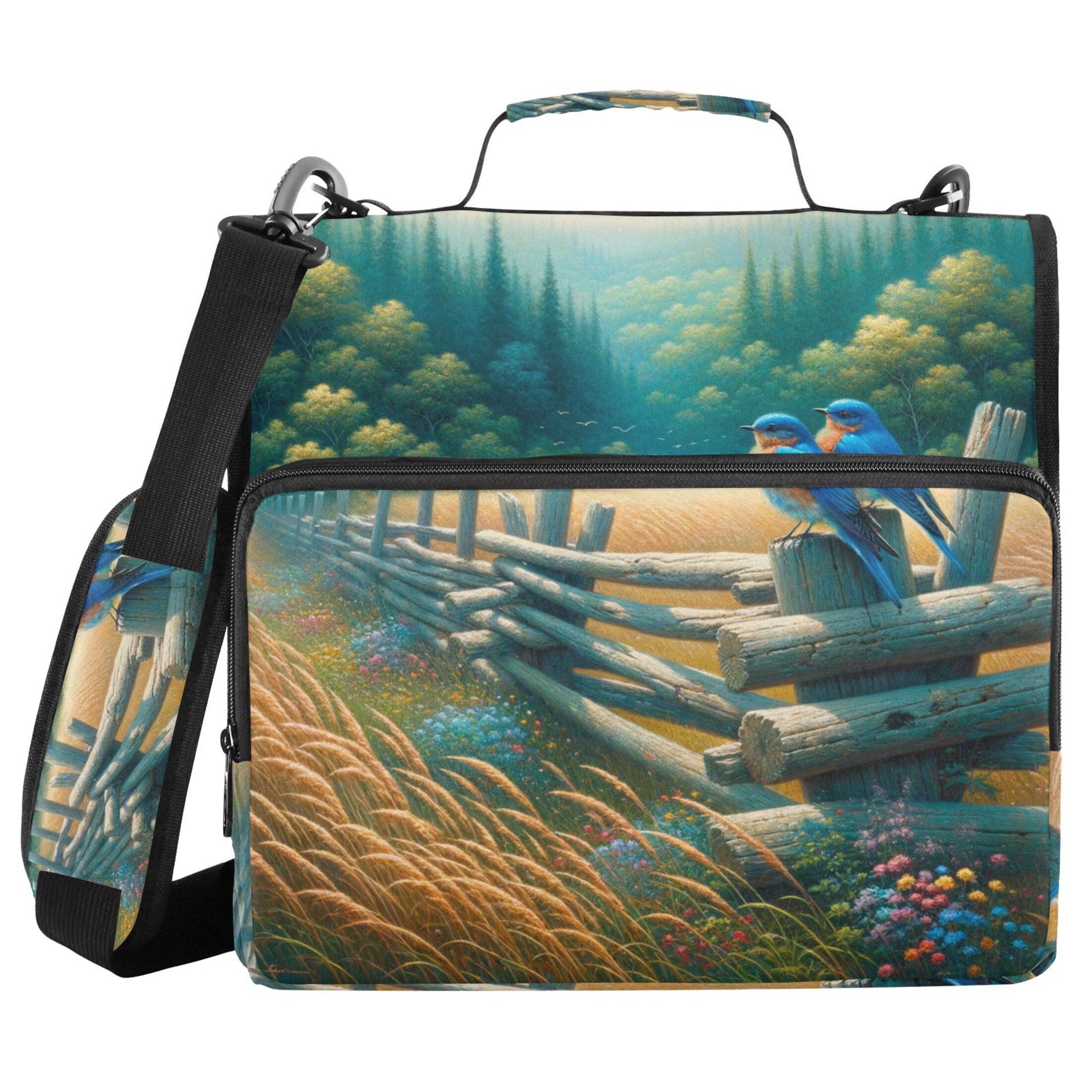 3 Ring Zipper Binder with Shoulder Strap Waterproof Trapper Keeper 2 Inch D-Ring 500 Sheets Capacity Bluebirds and Forests