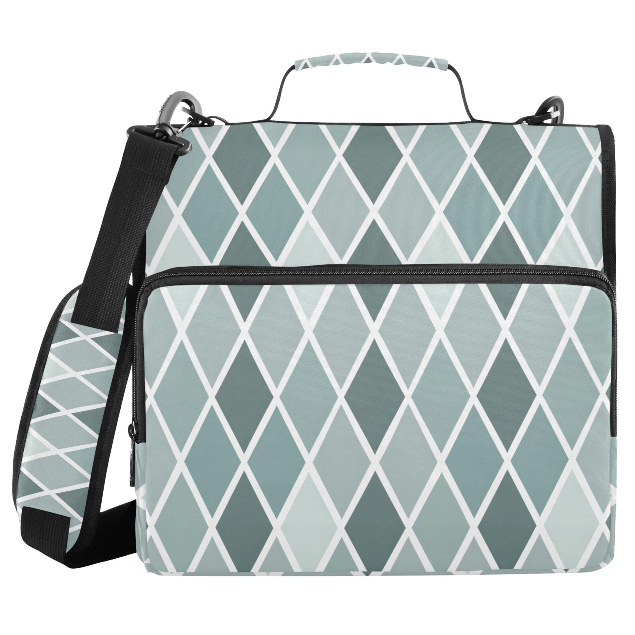 3 Ring Zipper Binder with Shoulder Strap Waterproof Trapper Keeper 2 Inch D-Ring 500 Sheets Capacity Bluish White Block