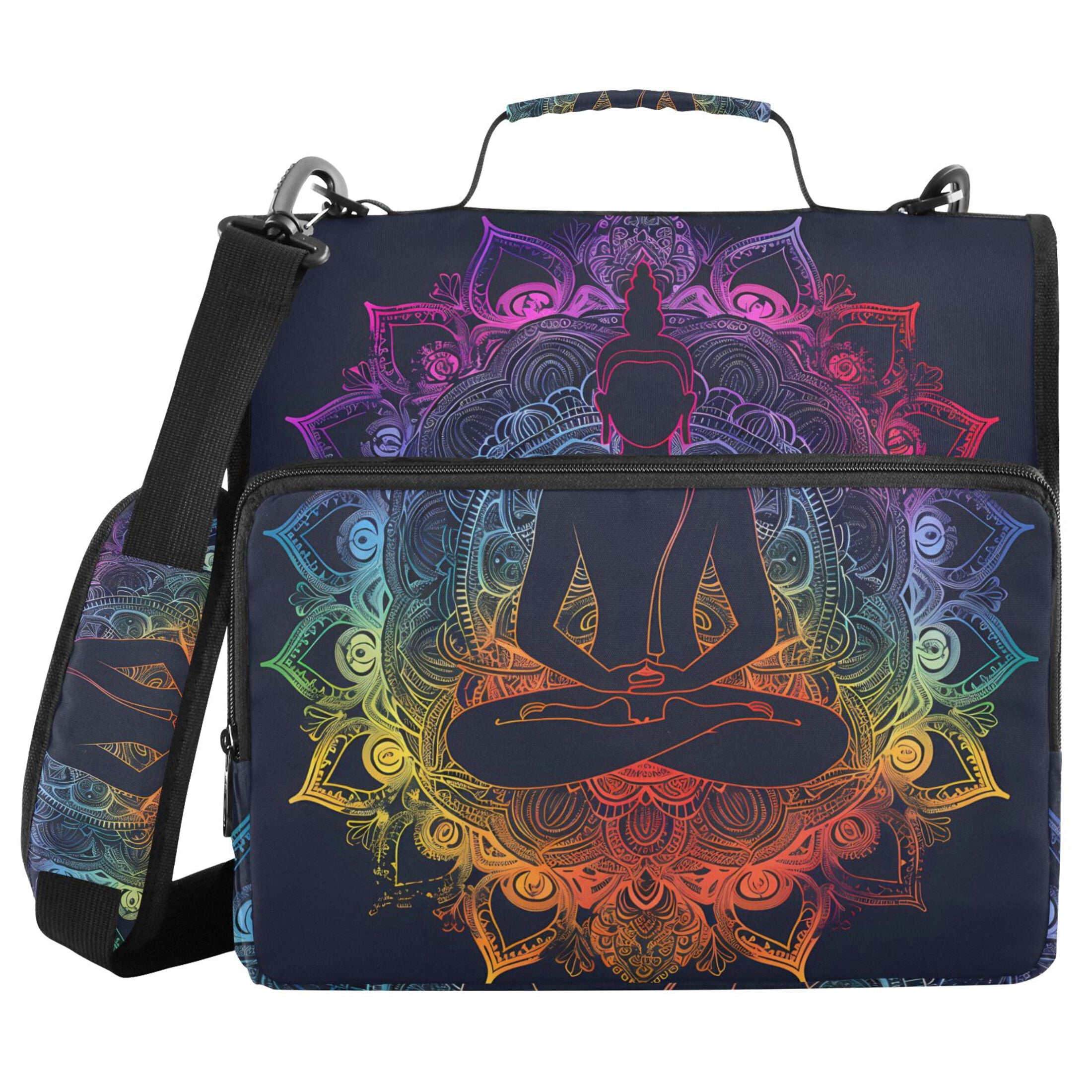 3 Ring Zipper Binder with Shoulder Strap Waterproof Trapper Keeper 2 Inch D-Ring 500 Sheets Capacity Buddhism Silhouette