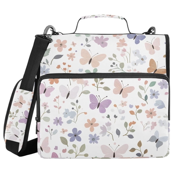 3 Ring Zipper Binder with Shoulder Strap Waterproof Trapper Keeper 2 Inch D-Ring 500 Sheets Capacity Butterflies and Flowers