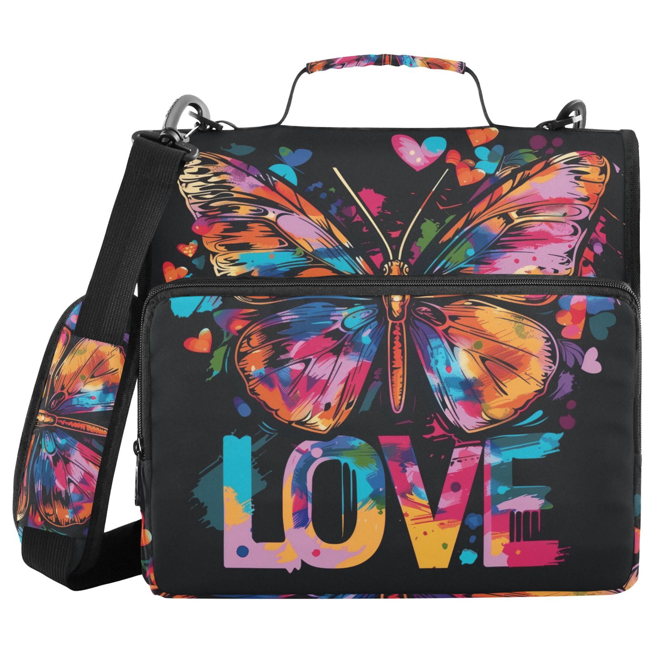 3 Ring Zipper Binder with Shoulder Strap Waterproof Trapper Keeper 2 Inch D-Ring 500 Sheets Capacity Butterfly and Love