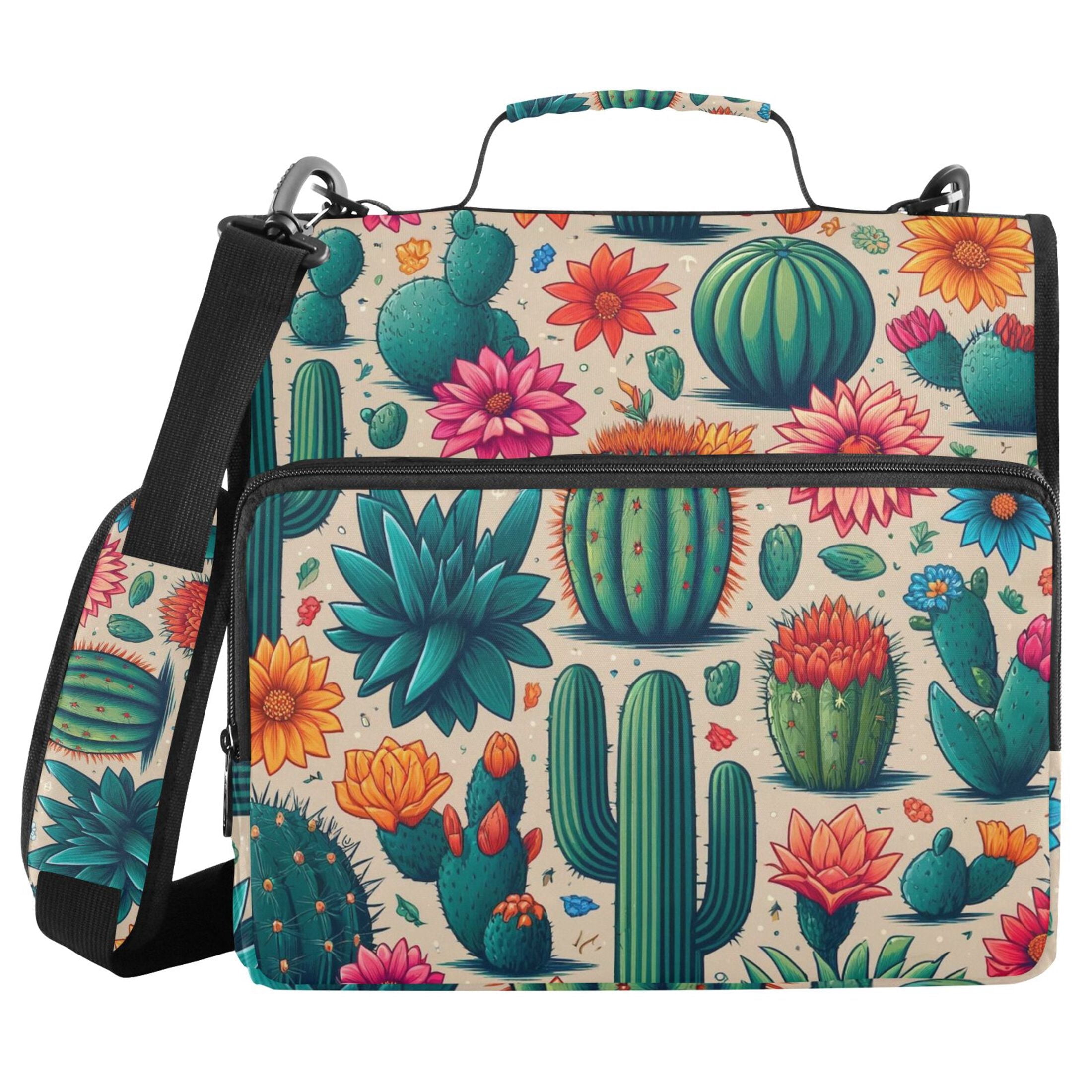 3 Ring Zipper Binder with Shoulder Strap Waterproof Trapper Keeper 2 Inch D-Ring 500 Sheets Capacity Cactus and Desert Flower