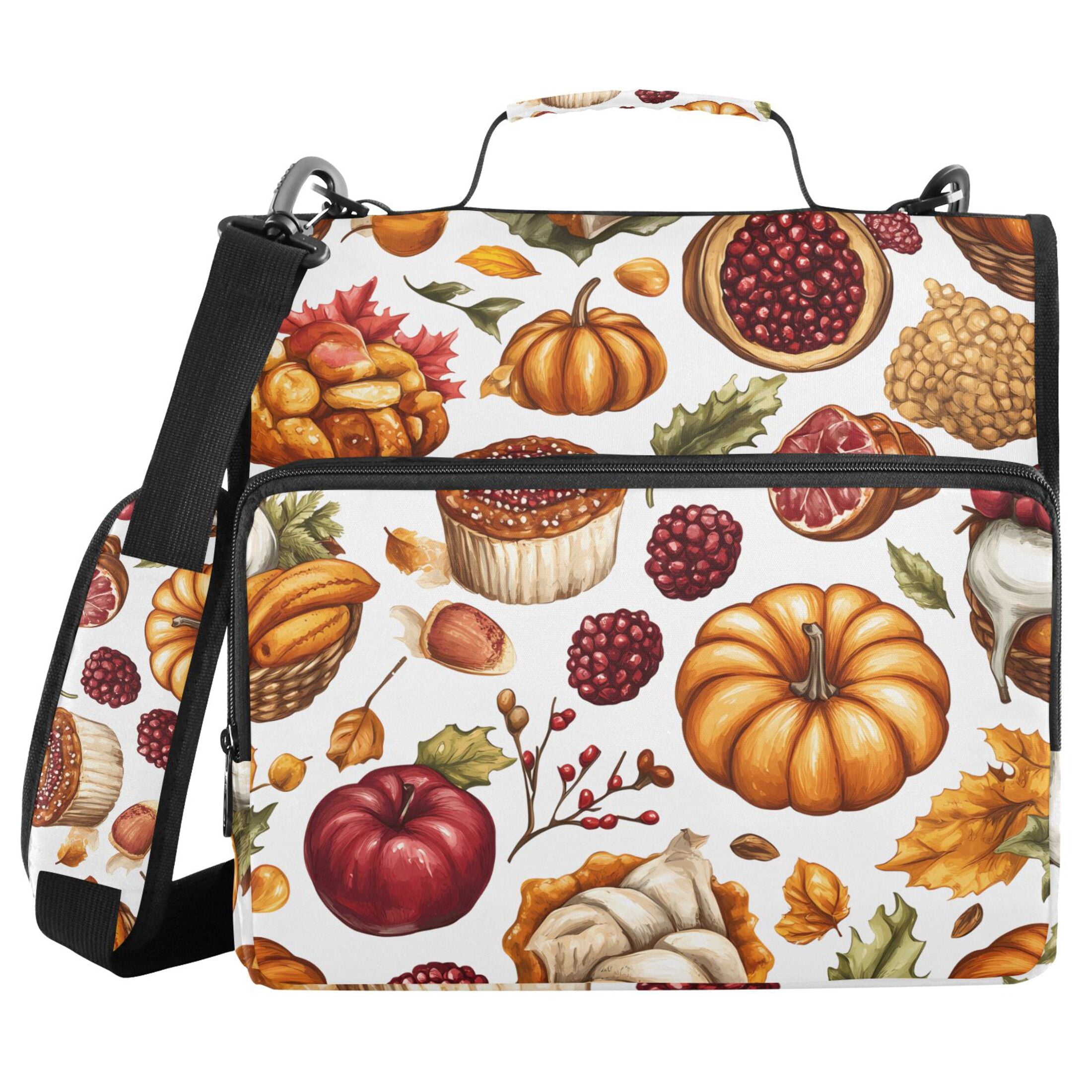 3 Ring Zipper Binder with Shoulder Strap Waterproof Trapper Keeper 2 Inch D-Ring 500 Sheets Capacity Cake Pomegranate Pumpkin