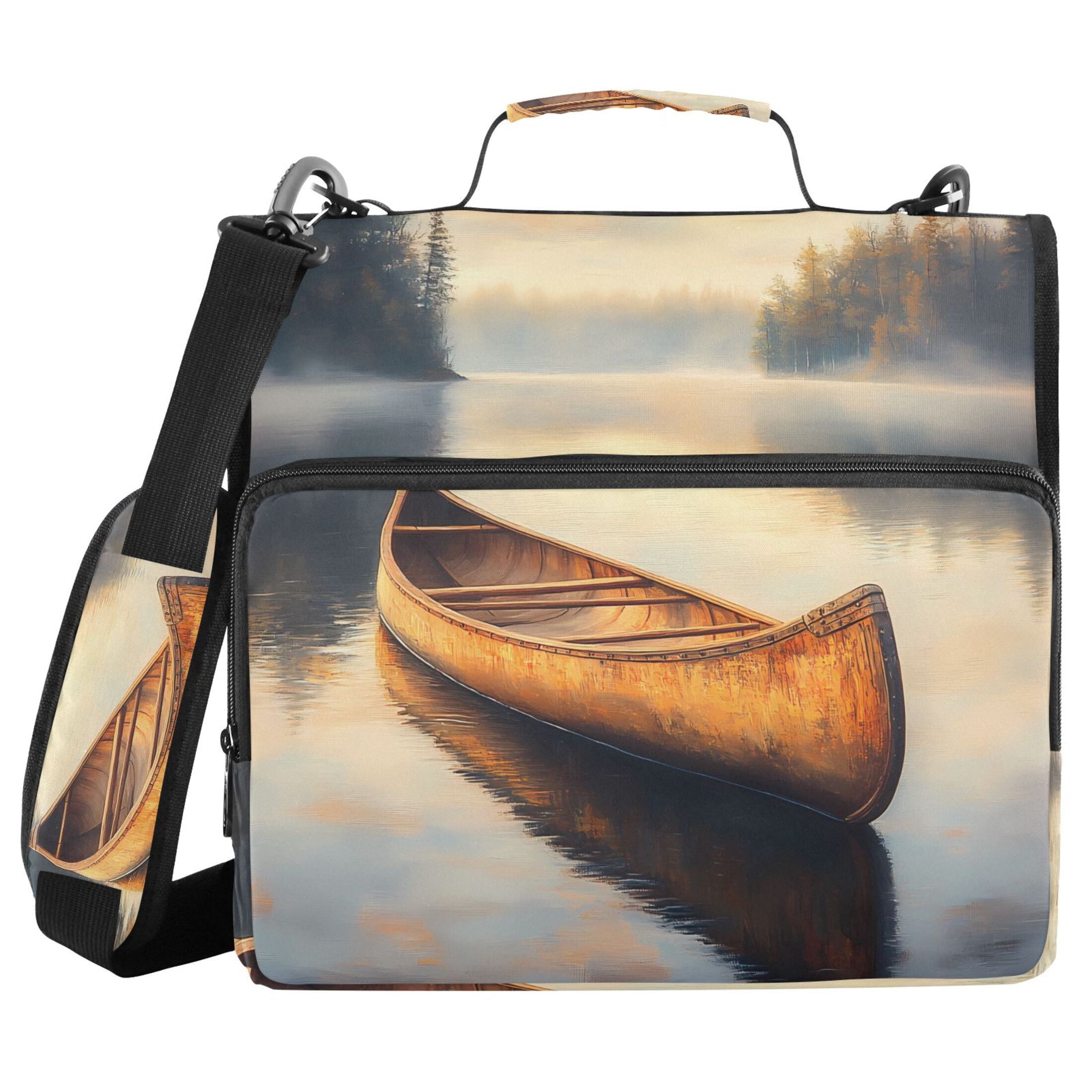 3 Ring Zipper Binder with Shoulder Strap Waterproof Trapper Keeper 2 Inch D-Ring 500 Sheets Capacity Canoe on Calm Lake
