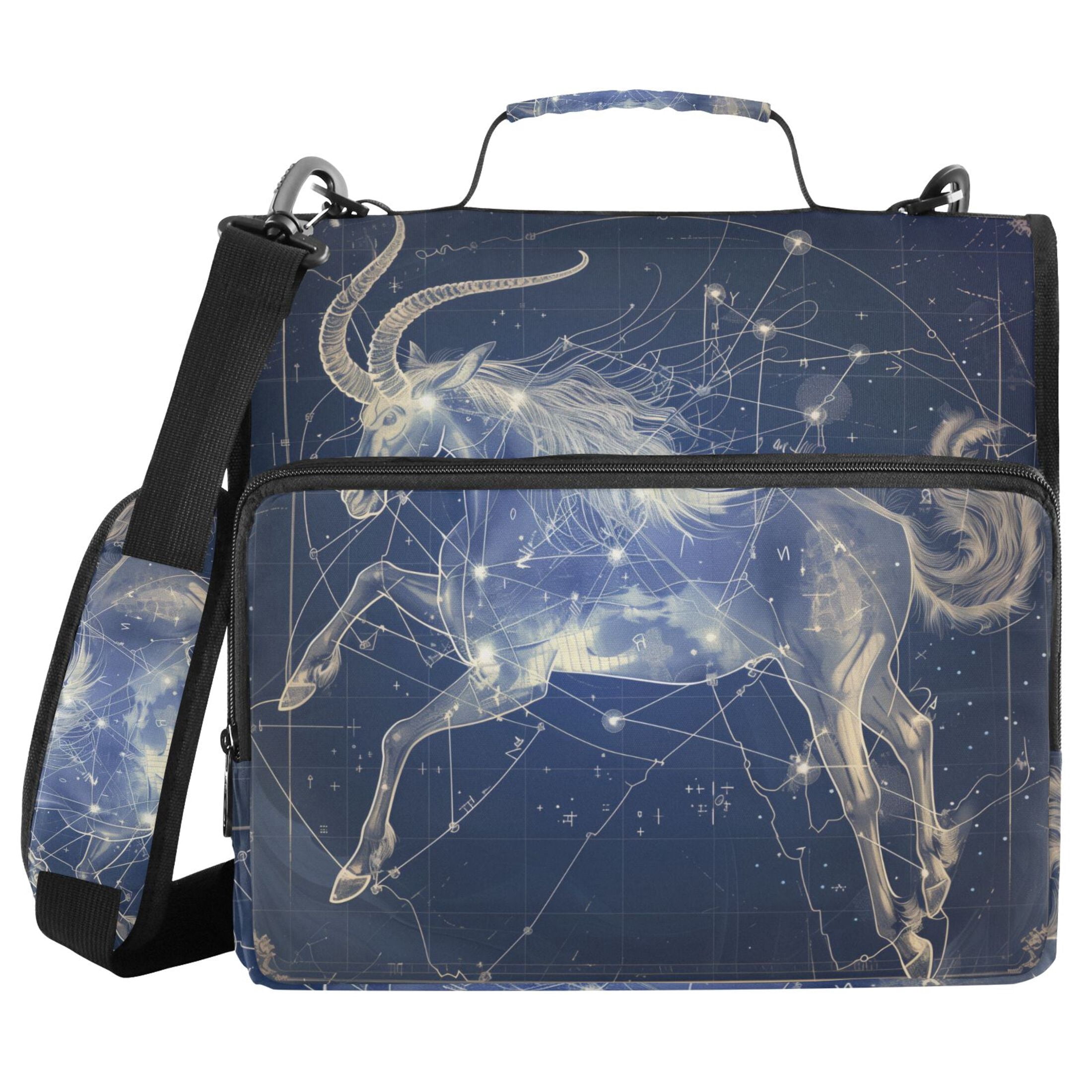 3 Ring Zipper Binder with Shoulder Strap Waterproof Trapper Keeper 2 Inch D-Ring 500 Sheets Capacity Capricornus Of Zodiac