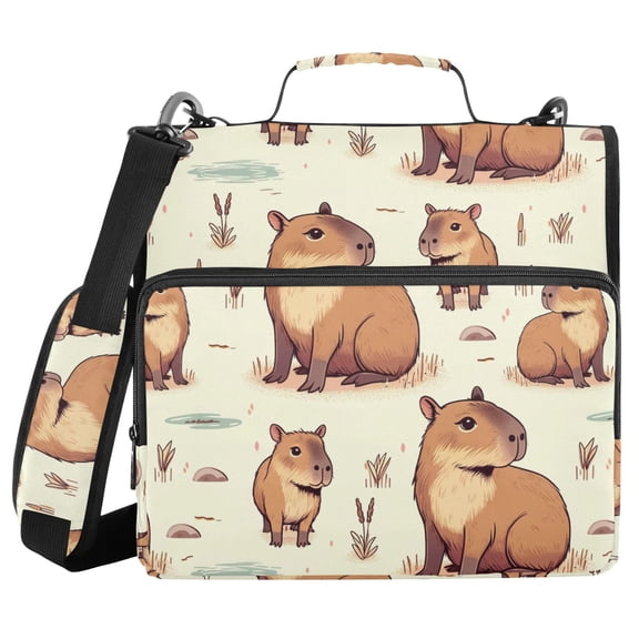 3 Ring Zipper Binder with Shoulder Strap Waterproof Trapper Keeper 2 Inch D-Ring 500 Sheets Capacity Capybara Animal and Plant