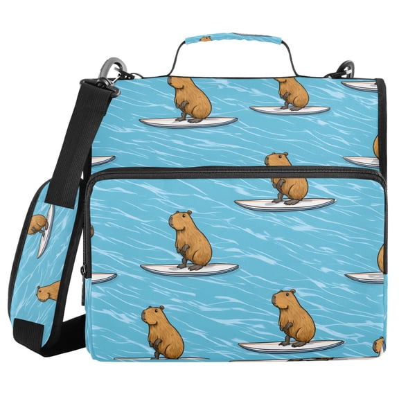 3 Ring Zipper Binder with Shoulder Strap Waterproof Trapper Keeper 2 Inch D-Ring 500 Sheets Capacity Capybara Surfer on Water