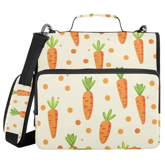 3 Ring Zipper Binder with Shoulder Strap Waterproof Trapper Keeper 2 Inch D-Ring 500 Sheets Capacity Carrot and Polka Dots