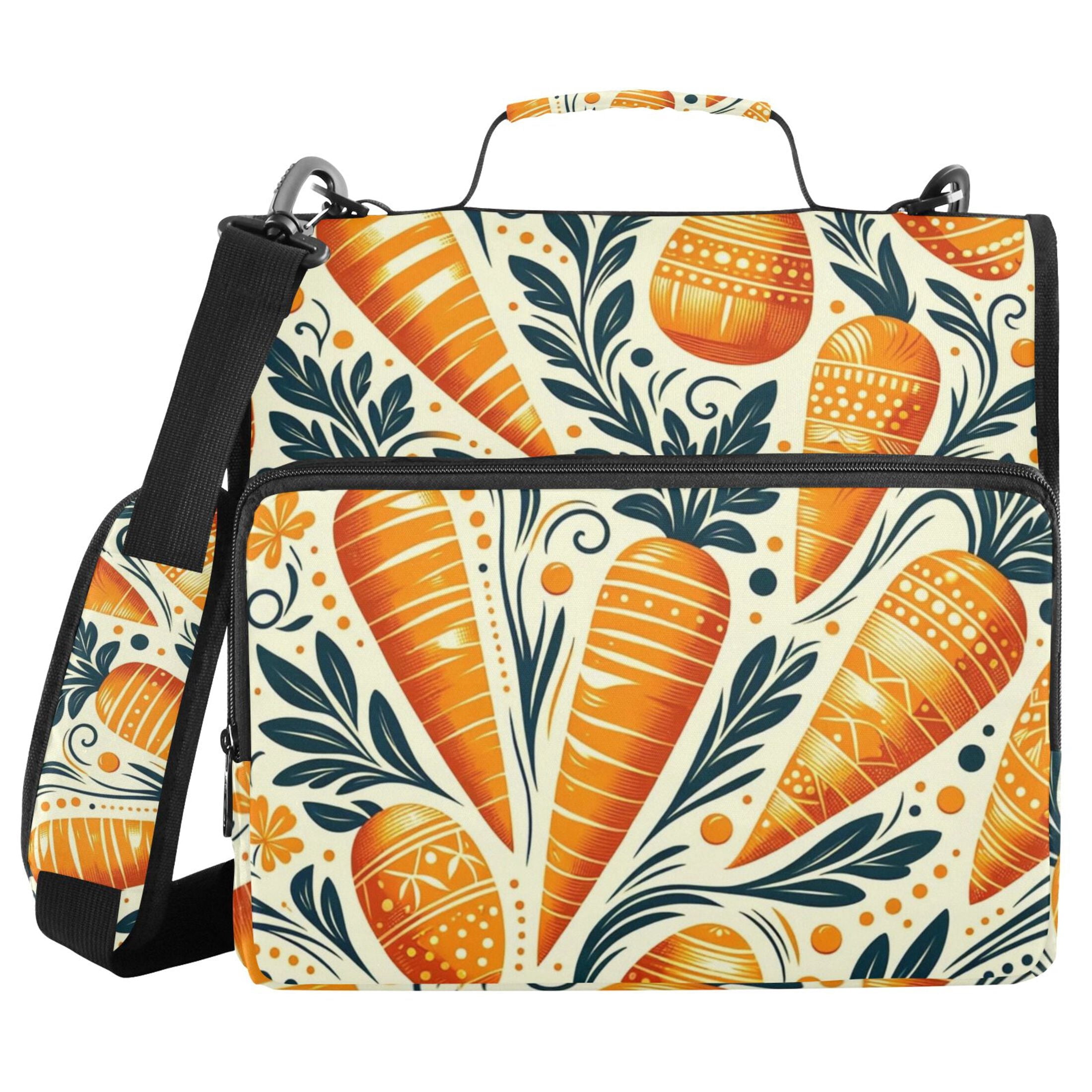 3 Ring Zipper Binder with Shoulder Strap Waterproof Trapper Keeper 2 Inch D-Ring 500 Sheets Capacity Carrots with Leave and Dots