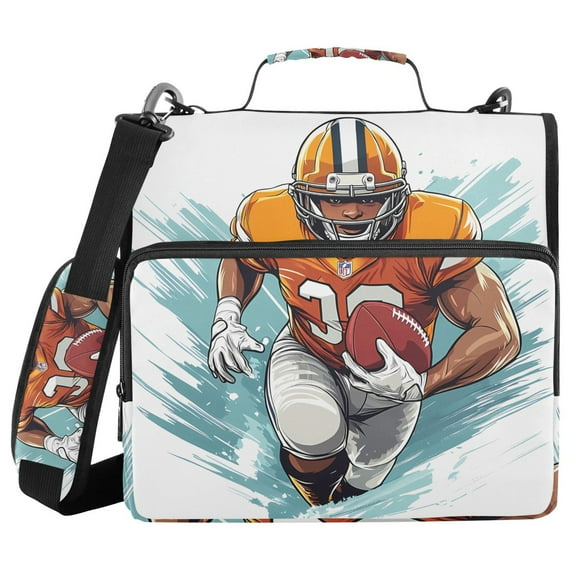 3 Ring Zipper Binder with Shoulder Strap Waterproof Trapper Keeper 1.5 Inch D-Ring 500 Sheets Capacity Cartoon American Football Player