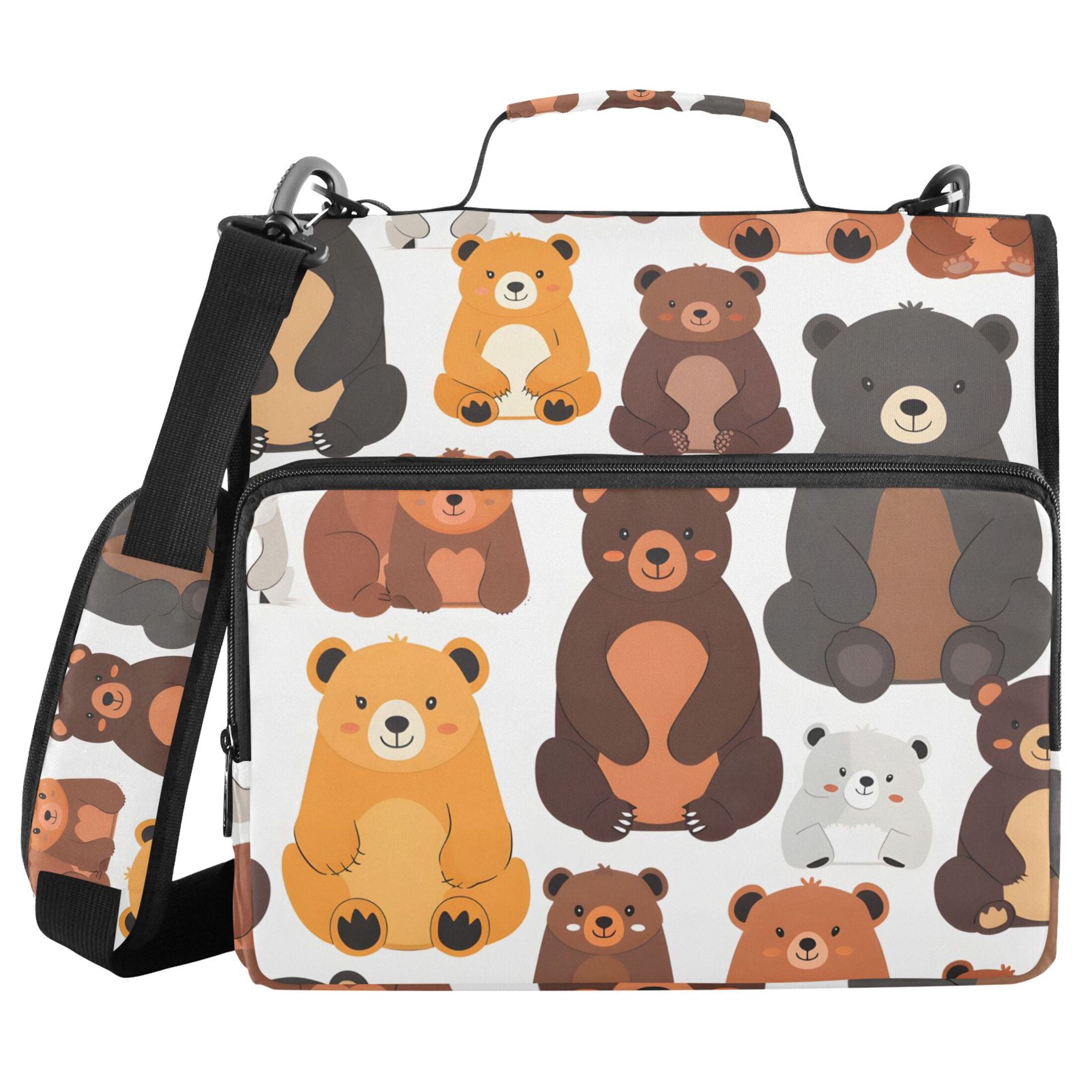 3 Ring Zipper Binder with Shoulder Strap Waterproof Trapper Keeper 2 Inch D-Ring 500 Sheets Capacity Cartoon Bears Family