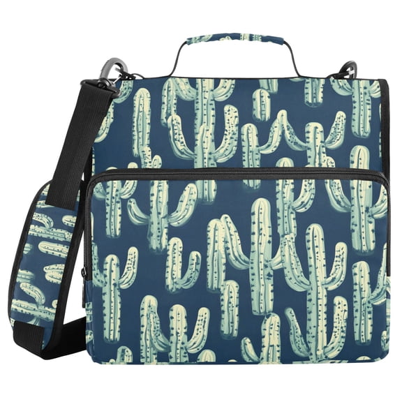 3 Ring Zipper Binder with Shoulder Strap Waterproof Trapper Keeper 2 Inch D-Ring 500 Sheets Capacity Cartoon Cactus