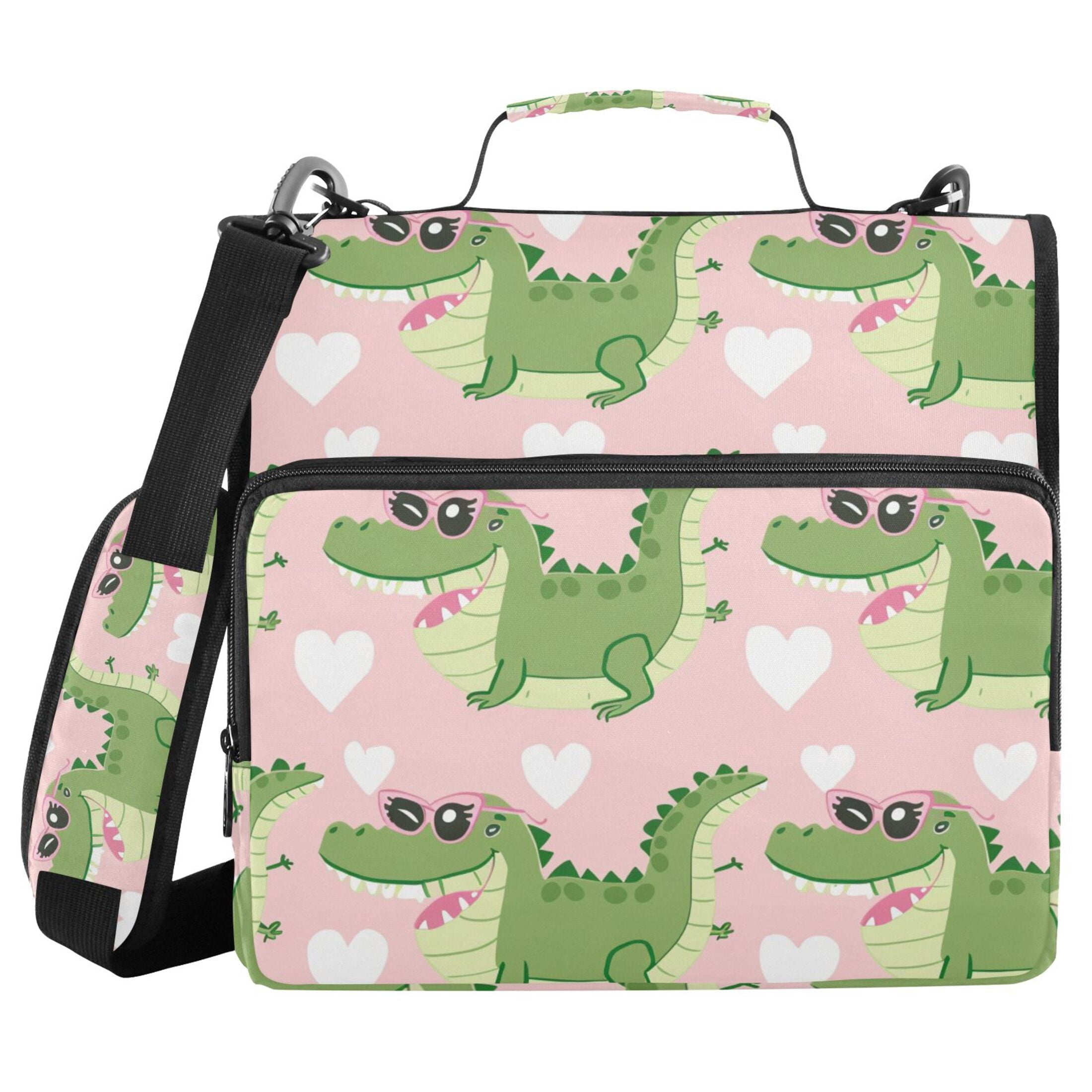 3 Ring Zipper Binder with Shoulder Strap Waterproof Trapper Keeper 2 Inch D-Ring 500 Sheets Capacity Cartoon Crocodiles with Heart Sunglasses