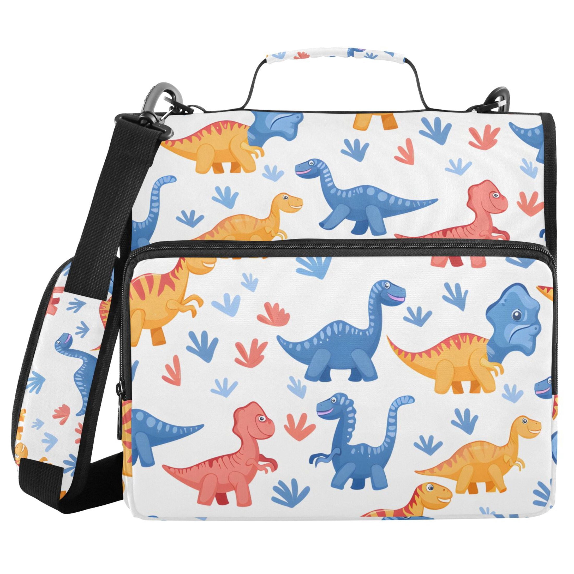 3 Ring Zipper Binder with Shoulder Strap Waterproof Trapper Keeper 2 Inch D-Ring 500 Sheets Capacity Cartoon Dinosaur and Glass