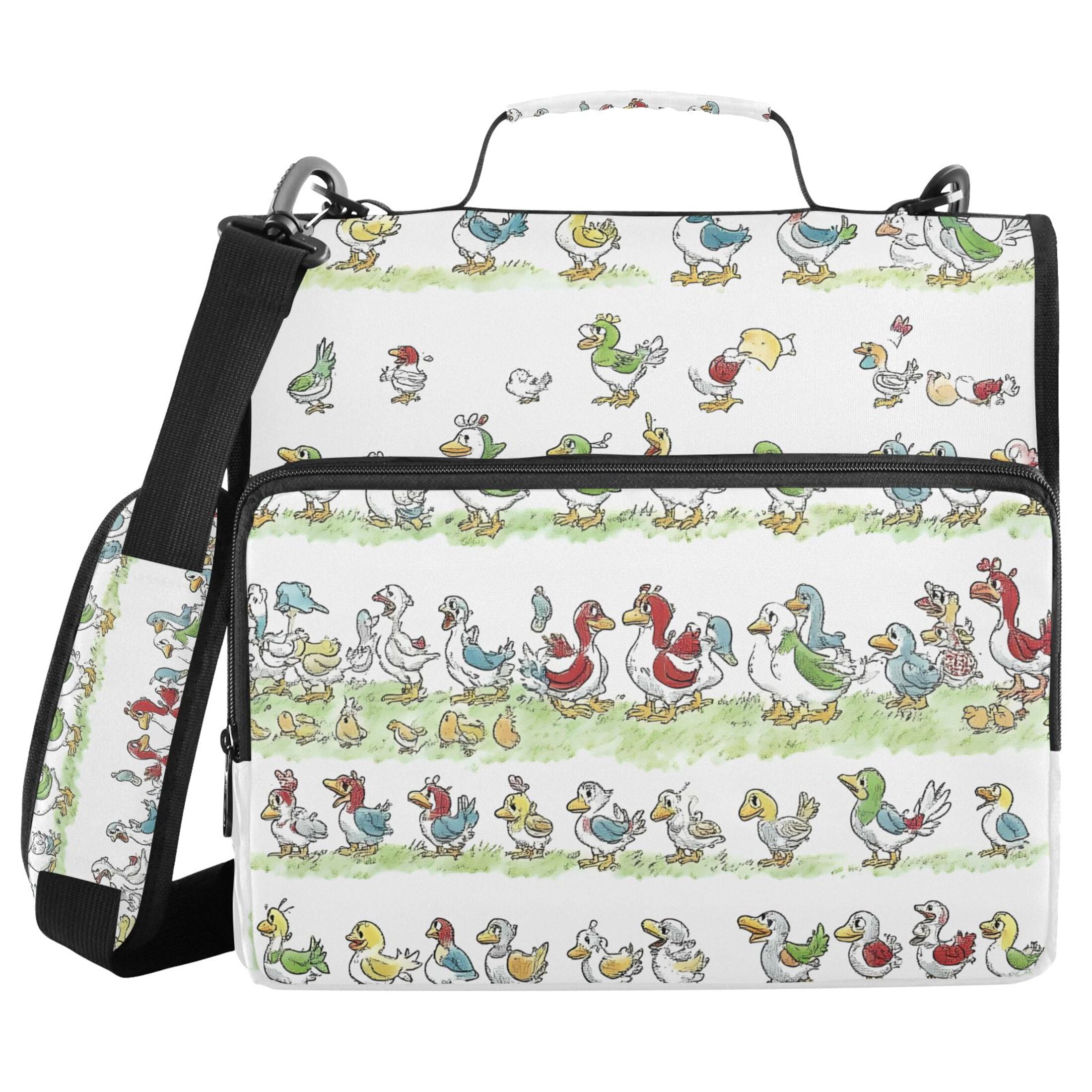 3 Ring Zipper Binder with Shoulder Strap Waterproof Trapper Keeper 2 Inch D-Ring 500 Sheets Capacity Cartoon Ducks Line