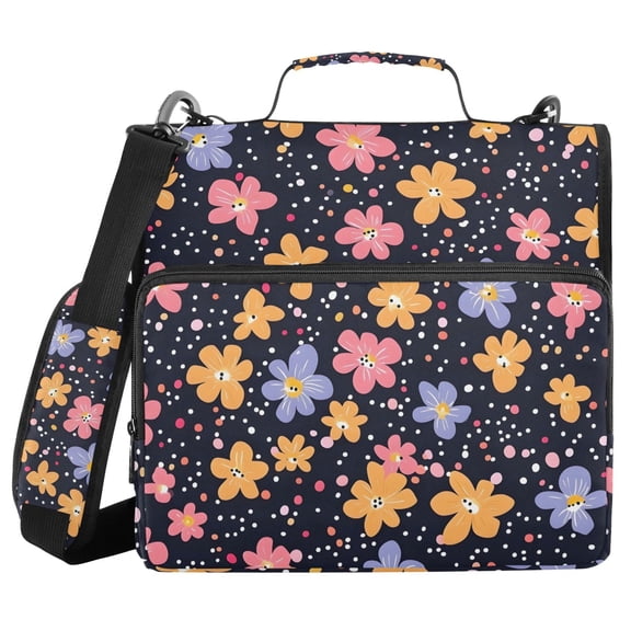 3 Ring Zipper Binder with Shoulder Strap Waterproof Trapper Keeper 2 Inch D-Ring 500 Sheets Capacity Cartoon Flowers and Dots